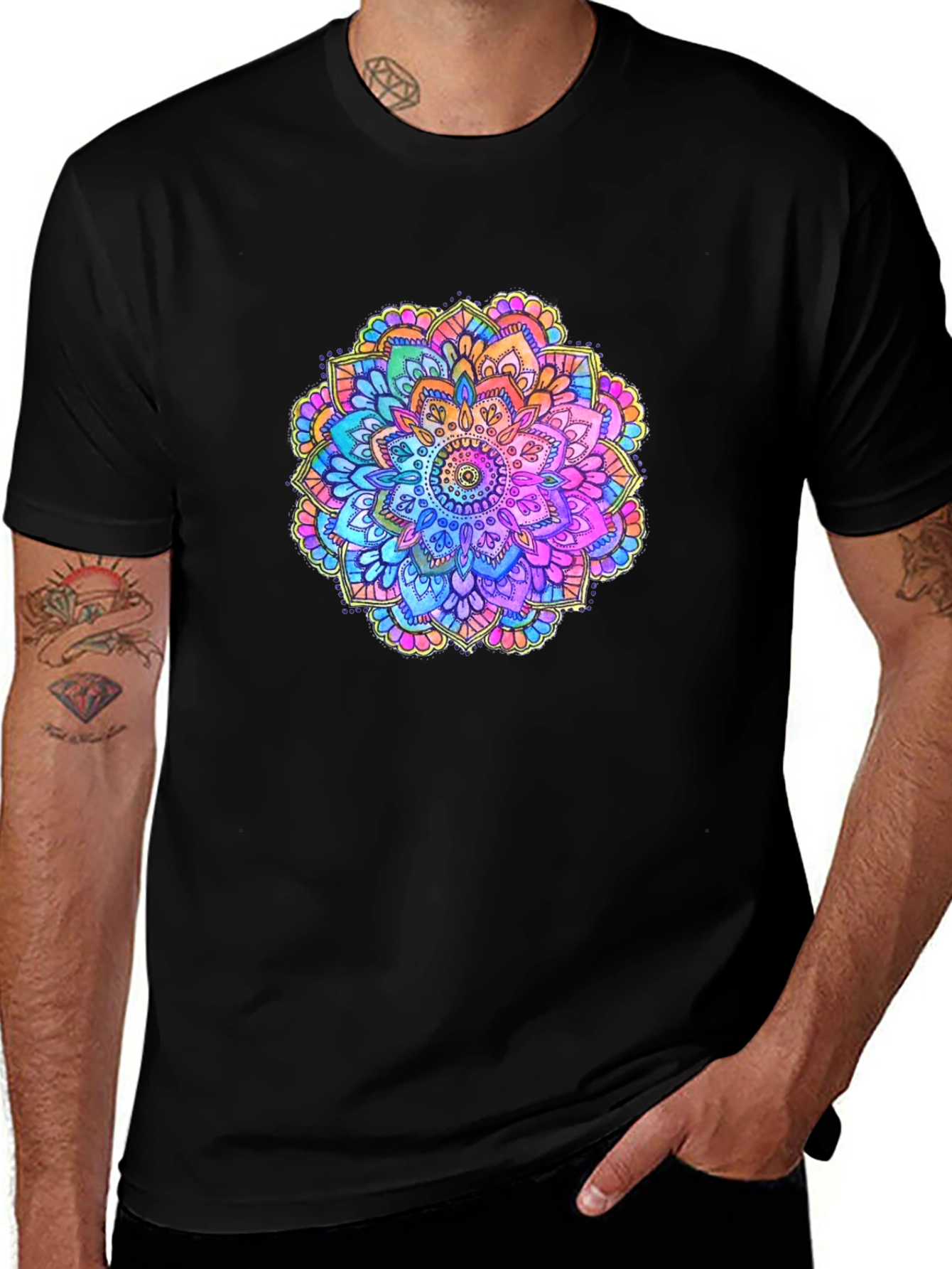 Variant 5 of Vibrant Mandala Graphic Black T-Shirt