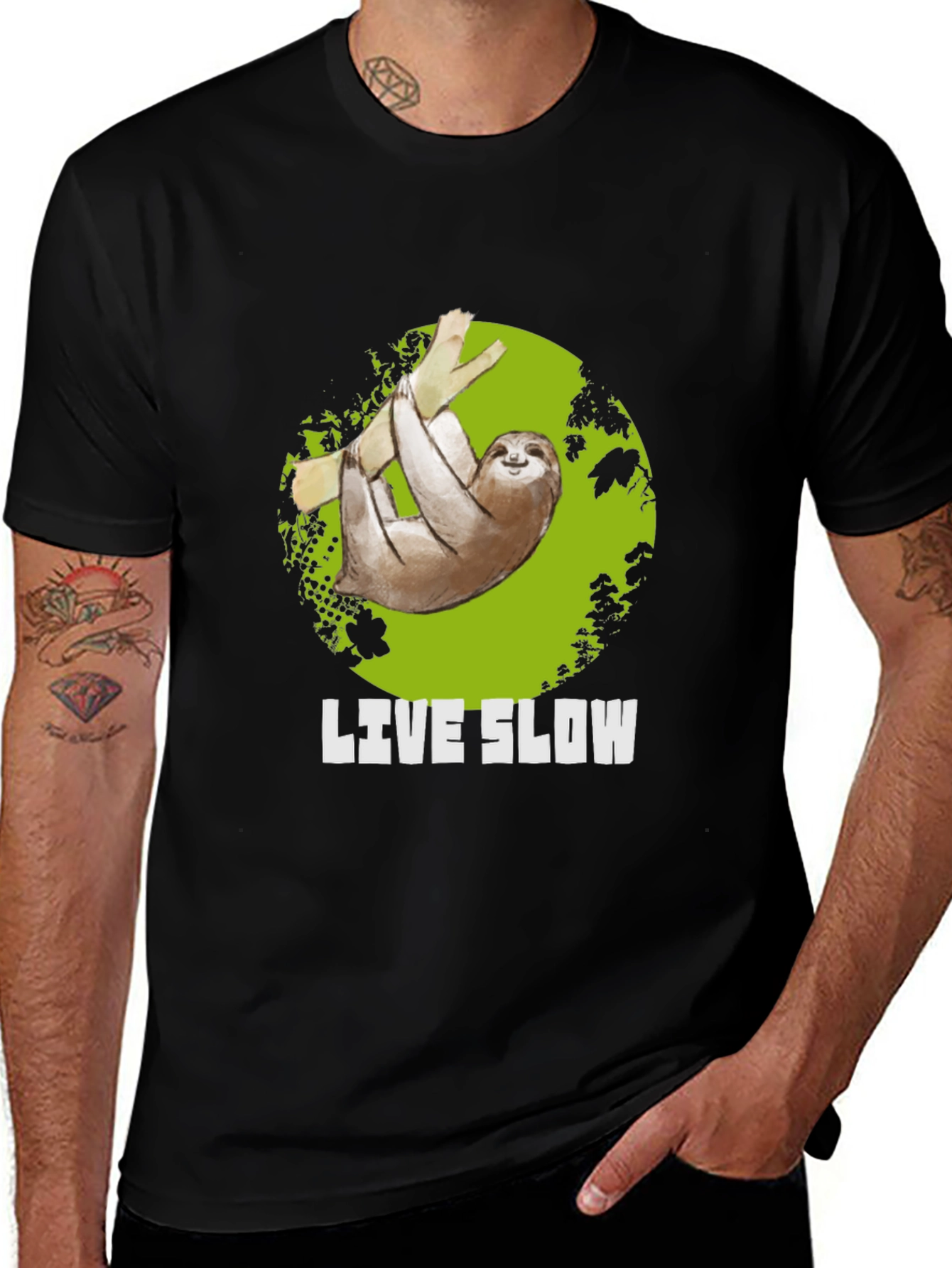 Variant 18 of Live Slow Sloth T-Shirt - Men's Black Tee