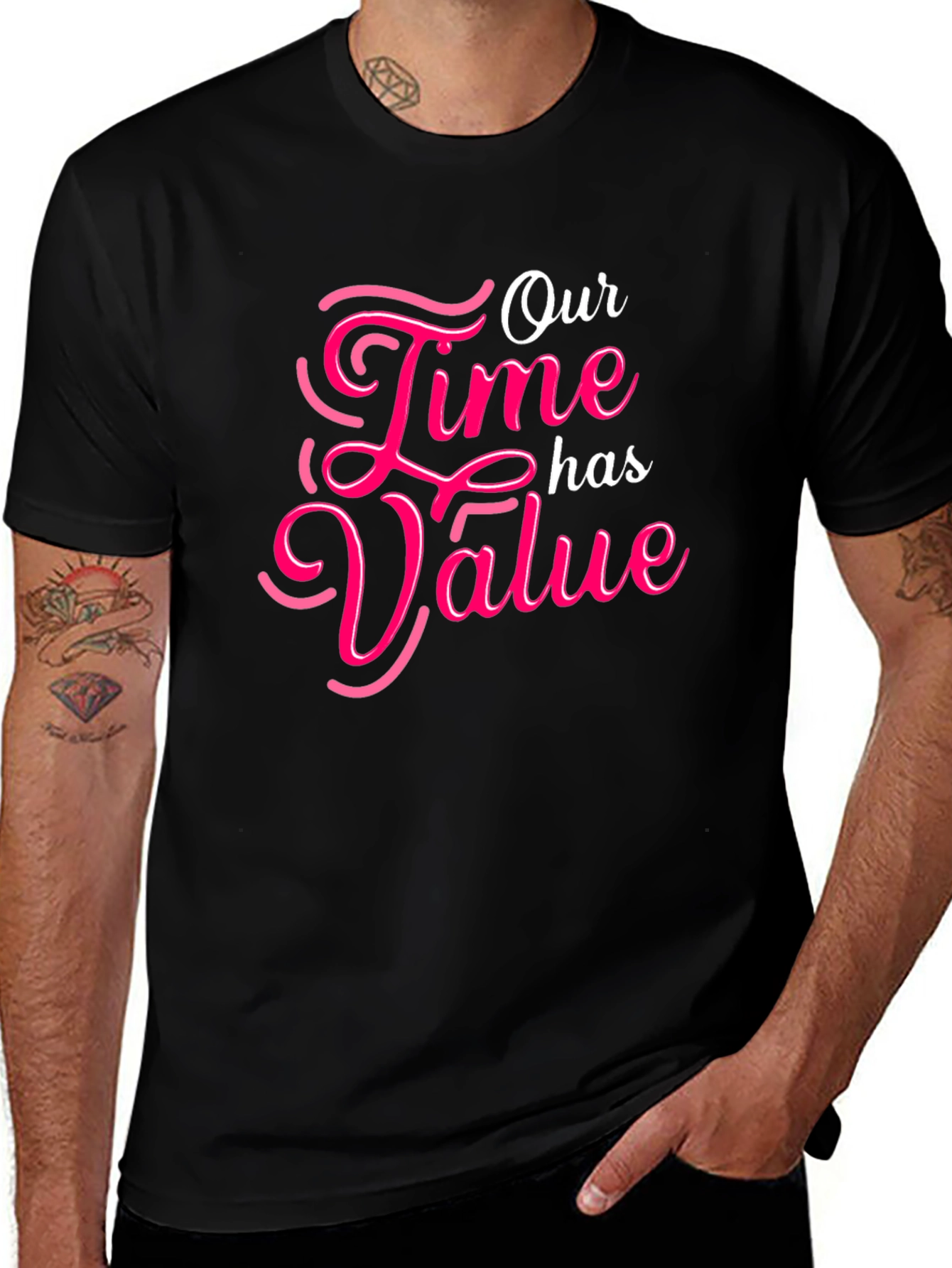 Variant 16 of Our Time Has Value Black Graphic Tee