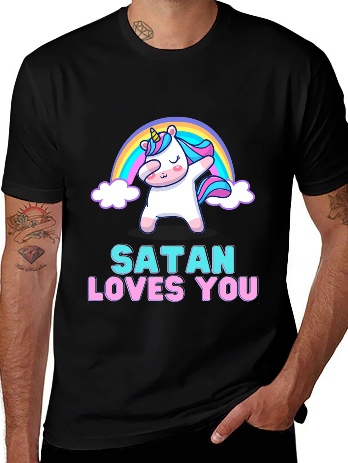 Variant 25 of Satan Loves You Unicorn Rainbow Graphic Tee