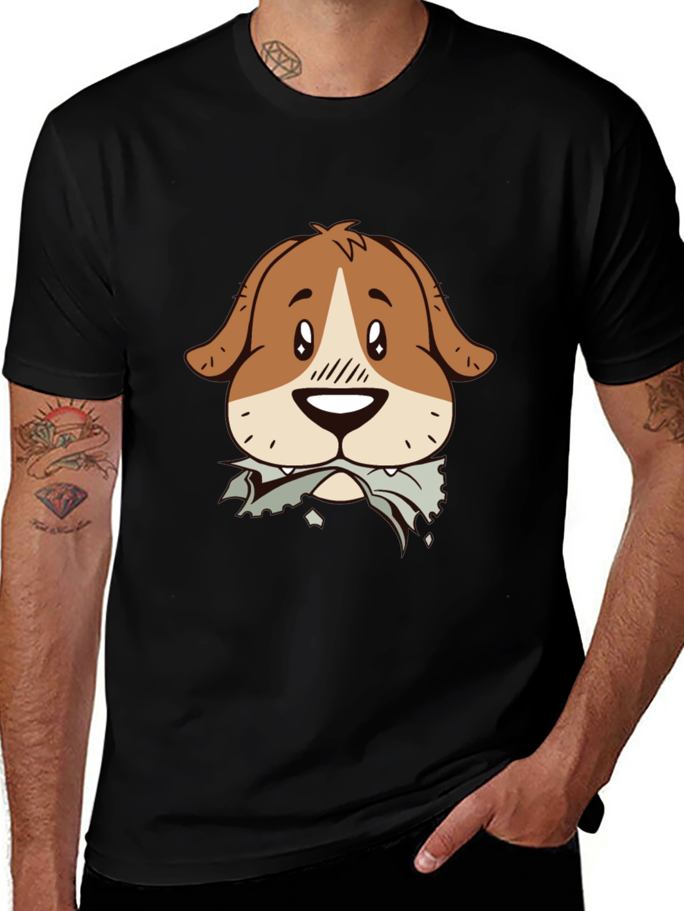 Variant 25 of Dog Graphic Tee - Men's Black Cotton T-Shirt