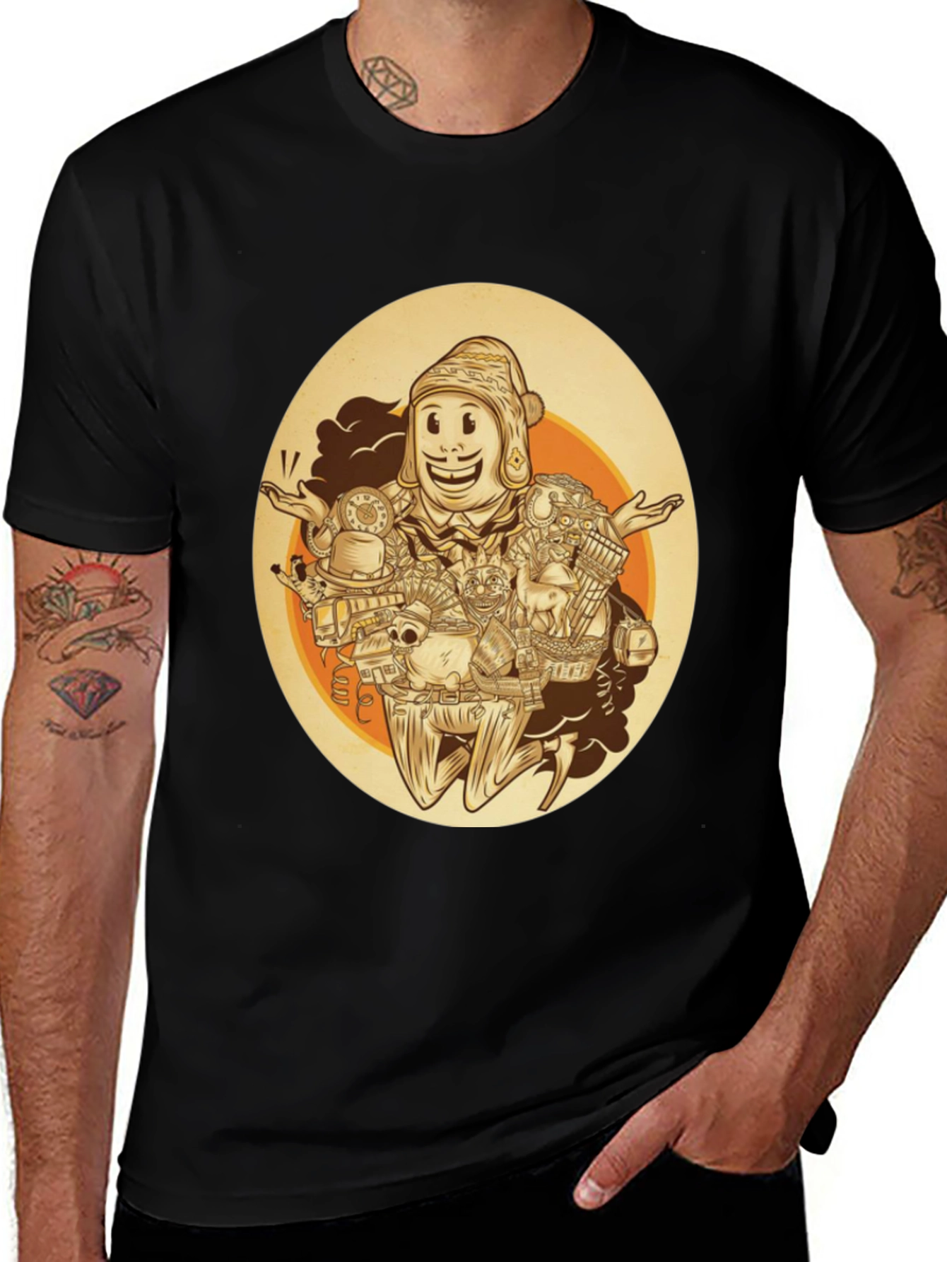 Variant 30 of Quirky Cartoon Graphic Tee - Black Cotton Blend