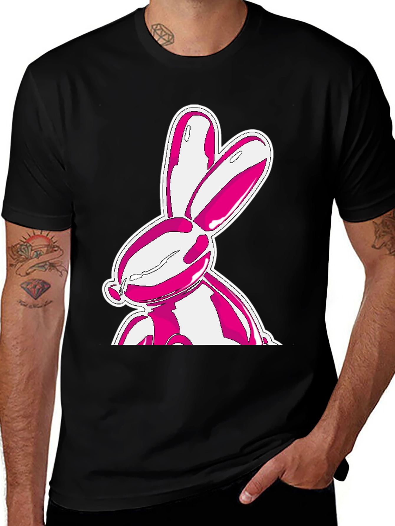 Variant 26 of Trendy Pink Bunny Graphic Black T-Shirt