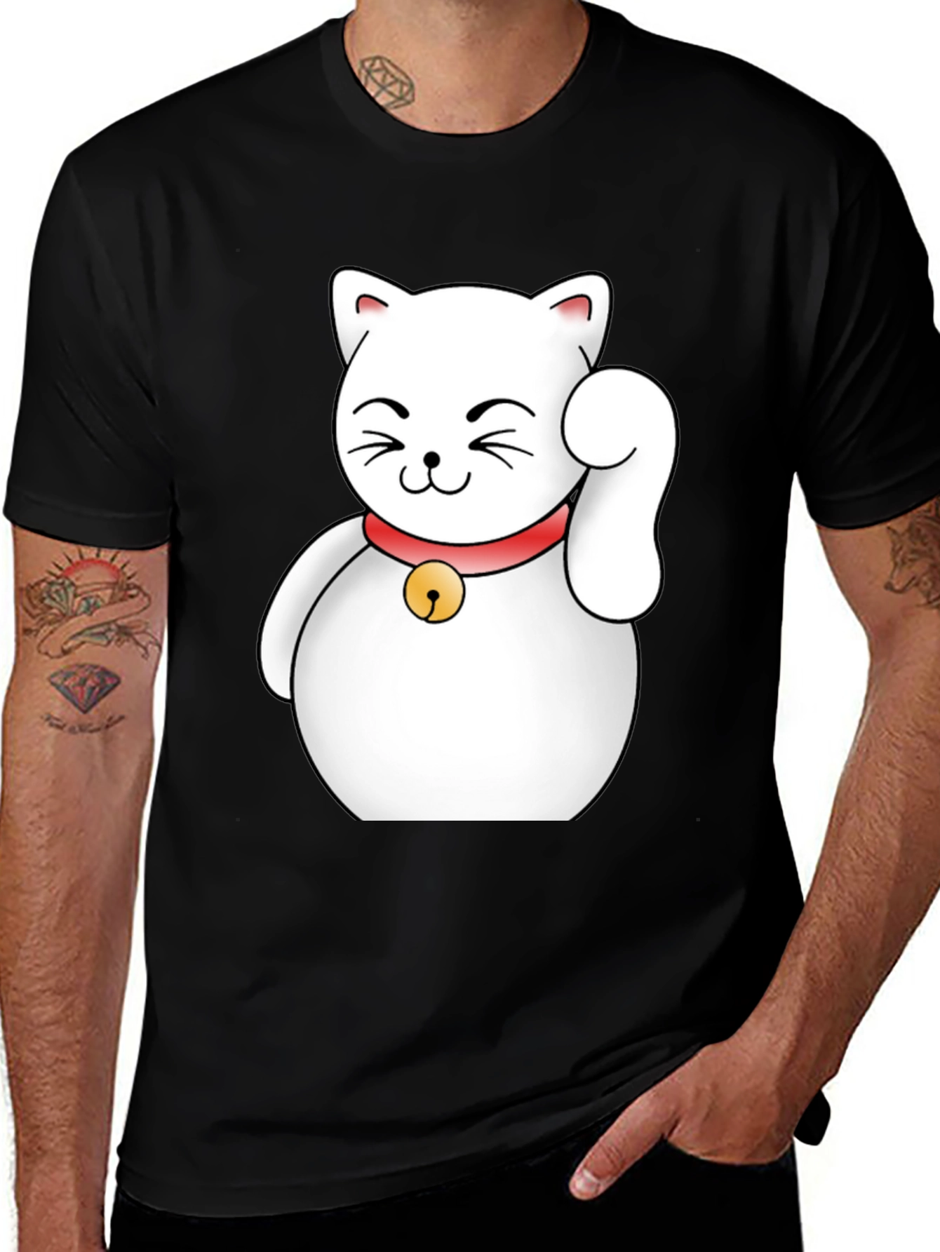 Variant 18 of Lucky Cat Graphic T-Shirt - Black Cotton Tee