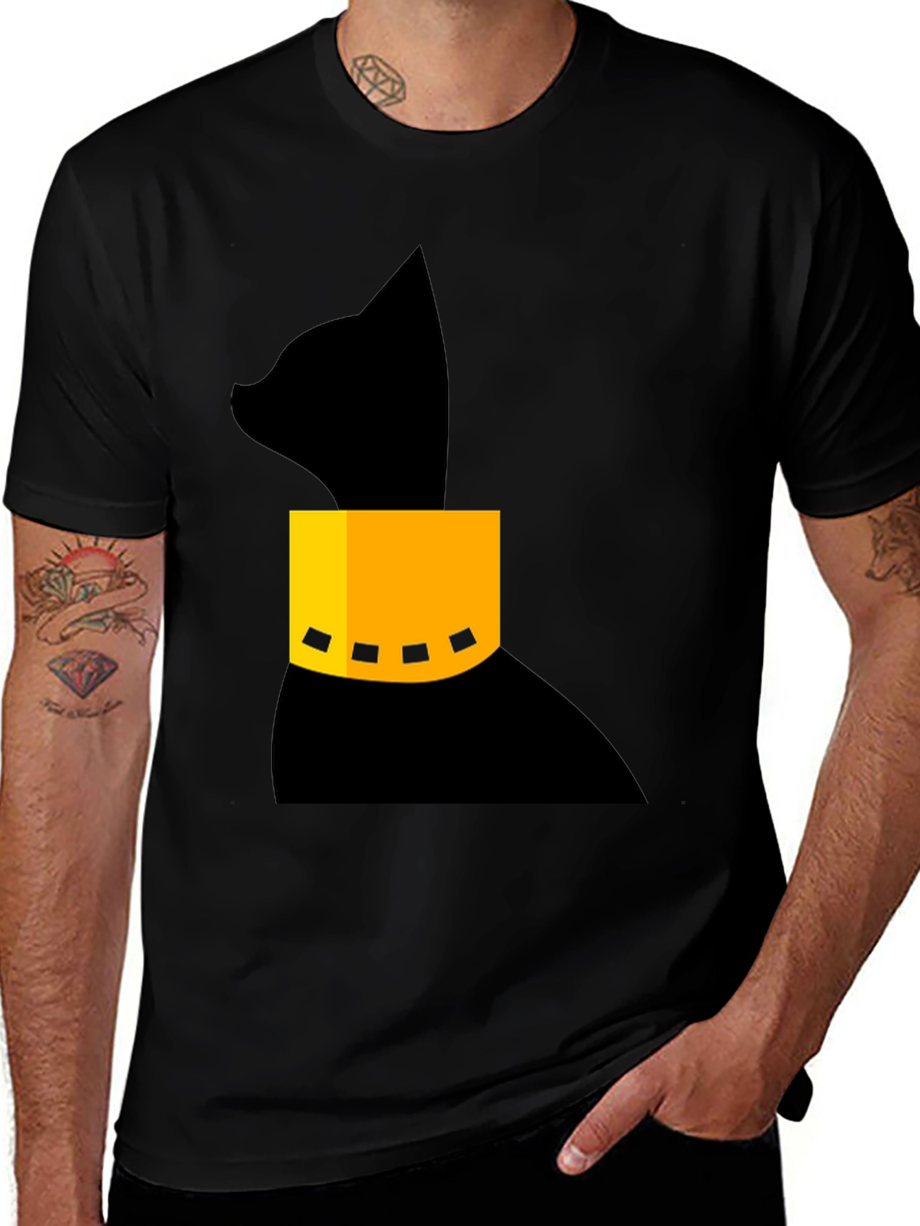 Variant 16 of Modern Black Cat T-Shirt with Geometric Collar