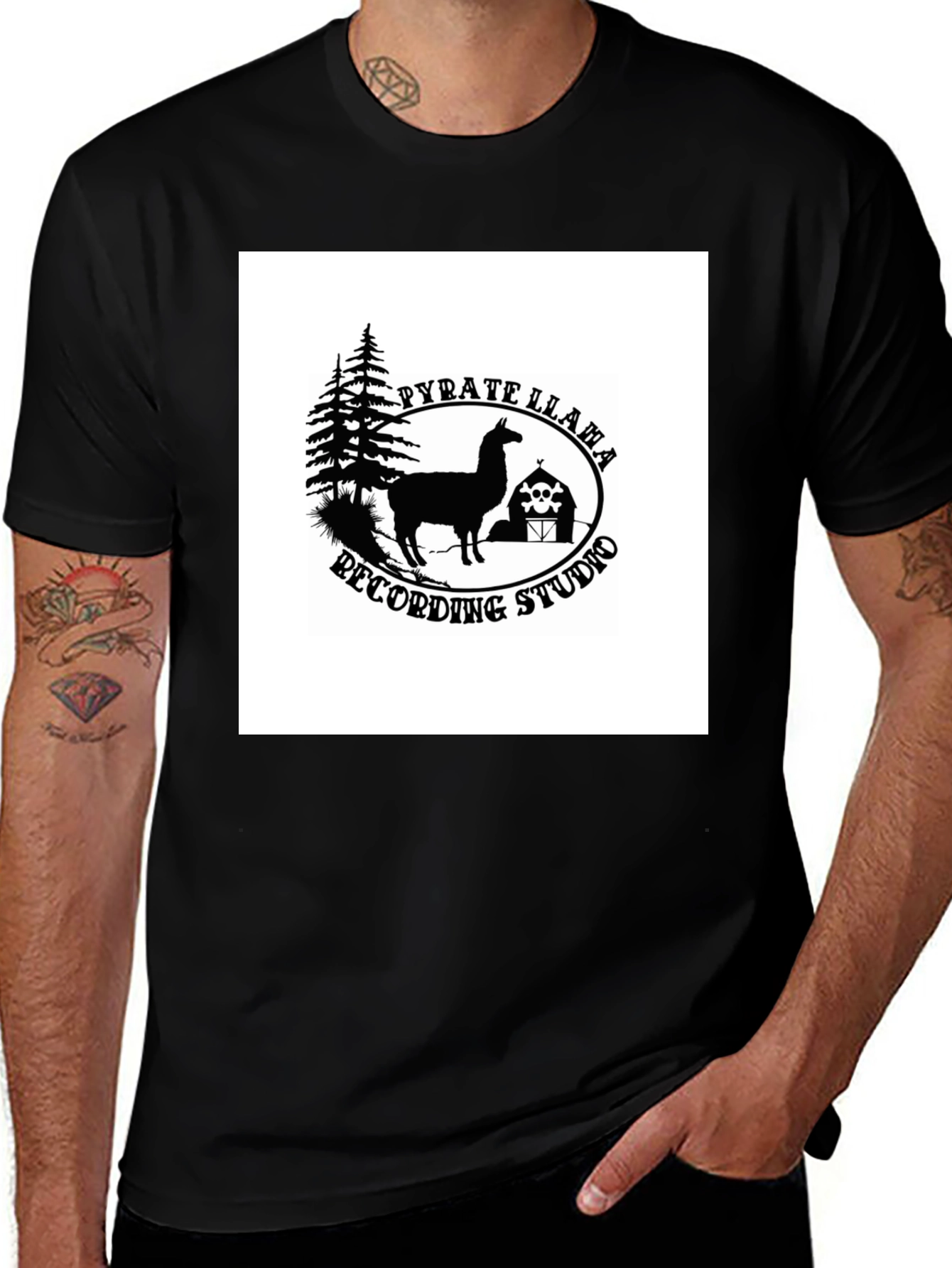 Variant 15 of Pyrate Llama Recording Studio Black T-Shirt