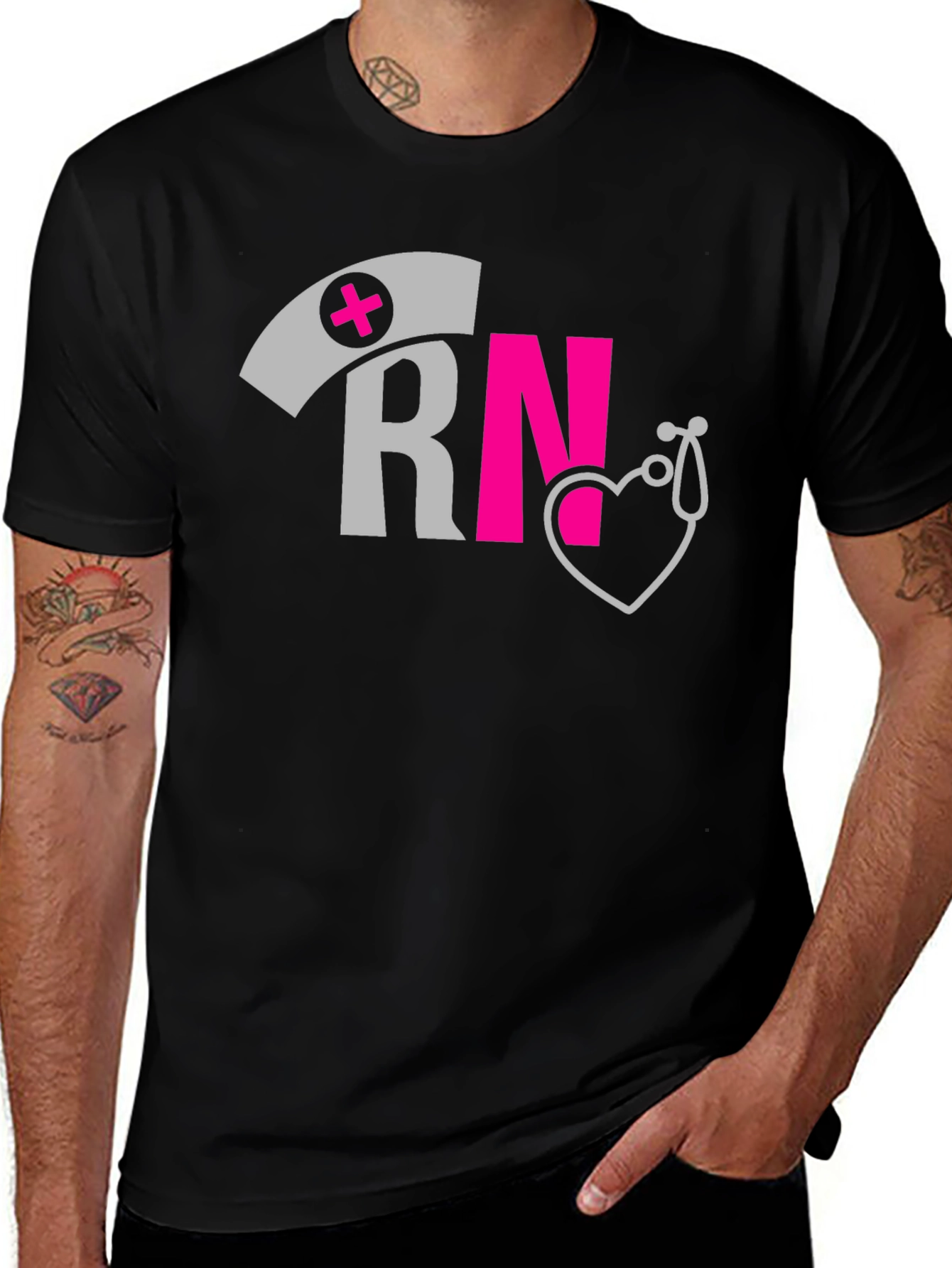 Variant 23 of RN Graphic T-Shirt Nurse Love Stethoscope Design