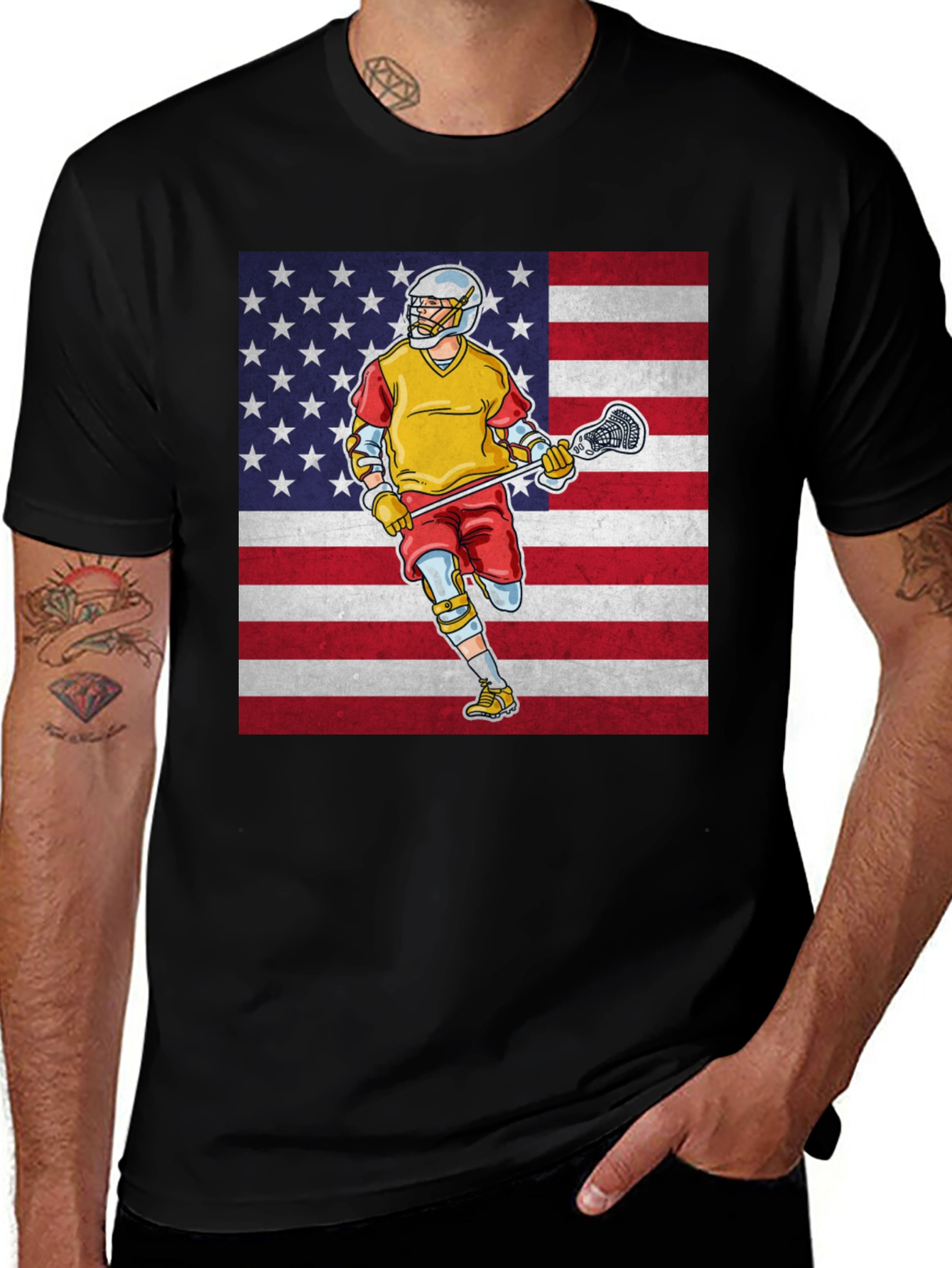 Black American Lacrosse Player Graphic T-Shirt main image