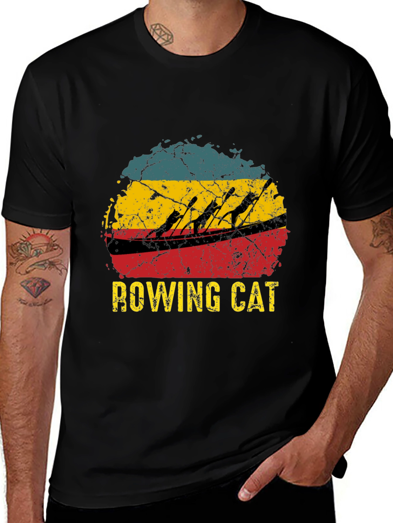 Variant 16 of Rowing Cat Graphic Tee - Vintage Style