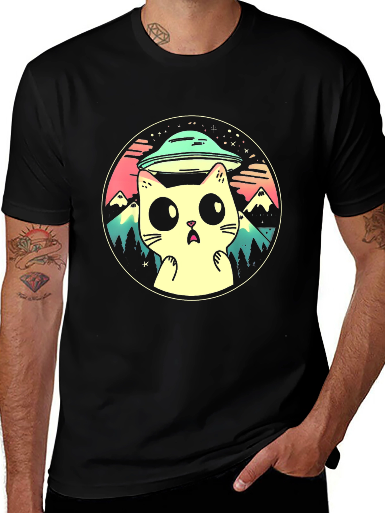 Variant 21 of Cat Abduction T-Shirt - UFO Kitty Design