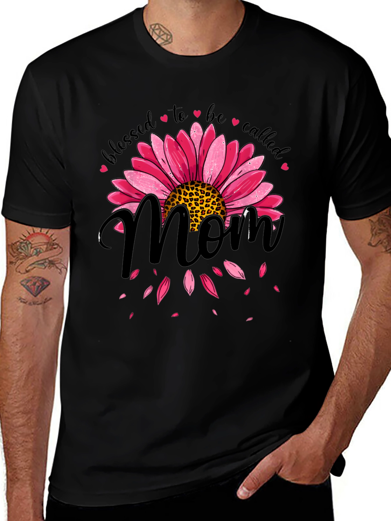 Variant 22 of Blessed Mom Graphic Tee - Pink Floral Design