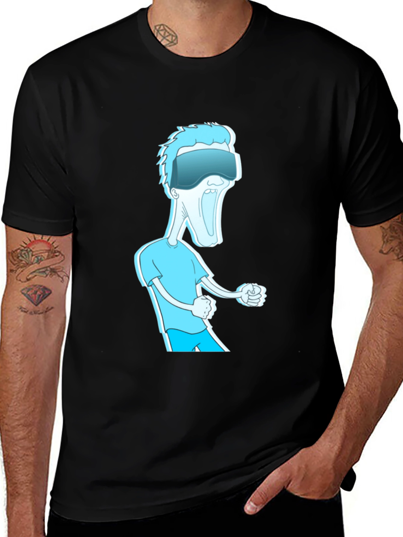 VR Headset Graphic Tee - Black Cotton Casual Shirt