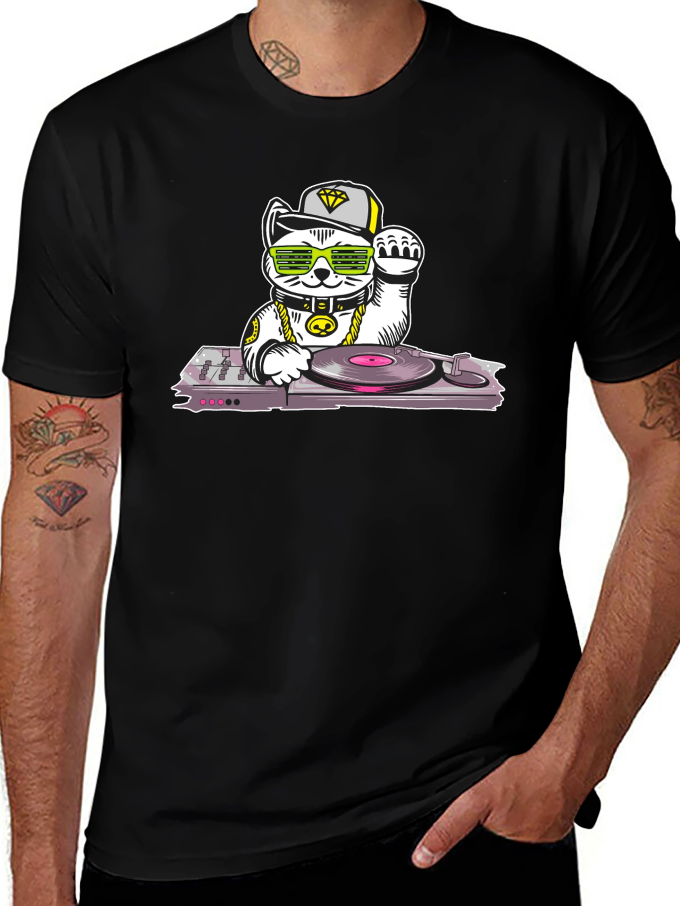 DJ Lucky Cat T-Shirt - Cool Graphic Tee