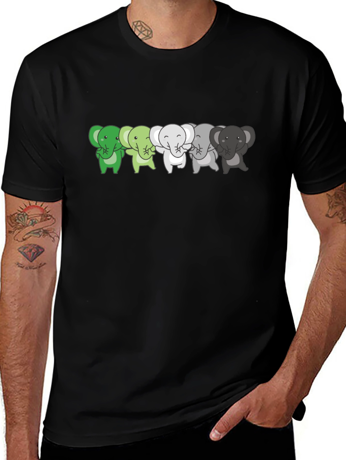 Aromantic Pride Elephant T-Shirt - Black