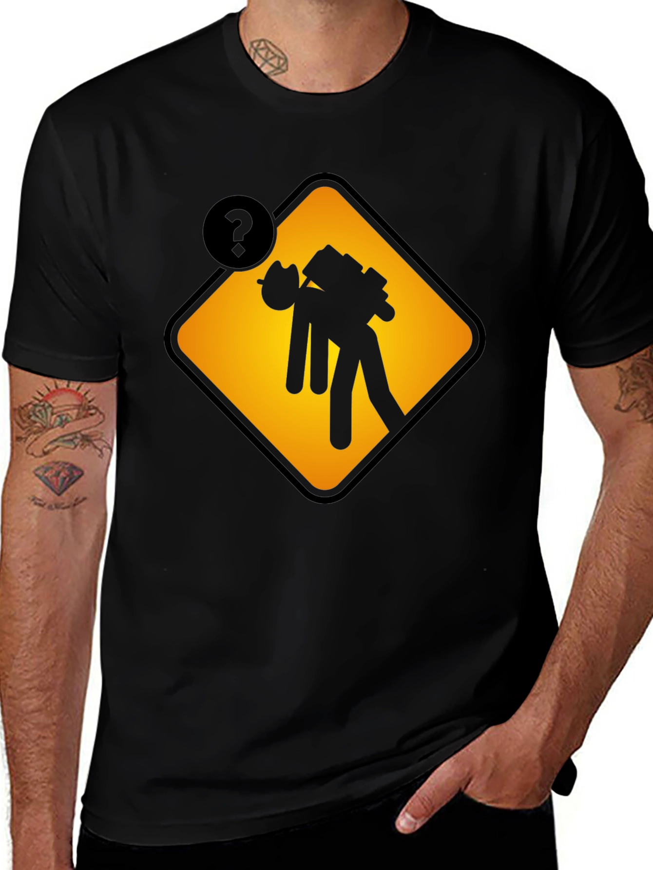 Variant 8 of Caution Overburdened Graphic Tee - Black Cotton Blend