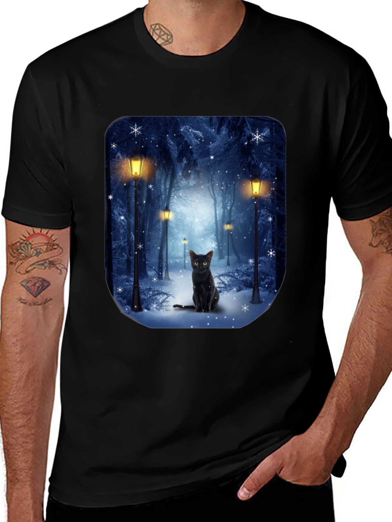 Variant 19 of Black Cat Winter Scene T-Shirt