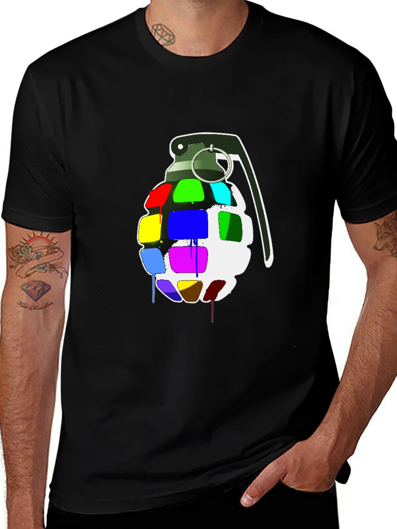 Variant 20 of Rainbow Grenade Graphic T-Shirt - Trendy Crew Neck