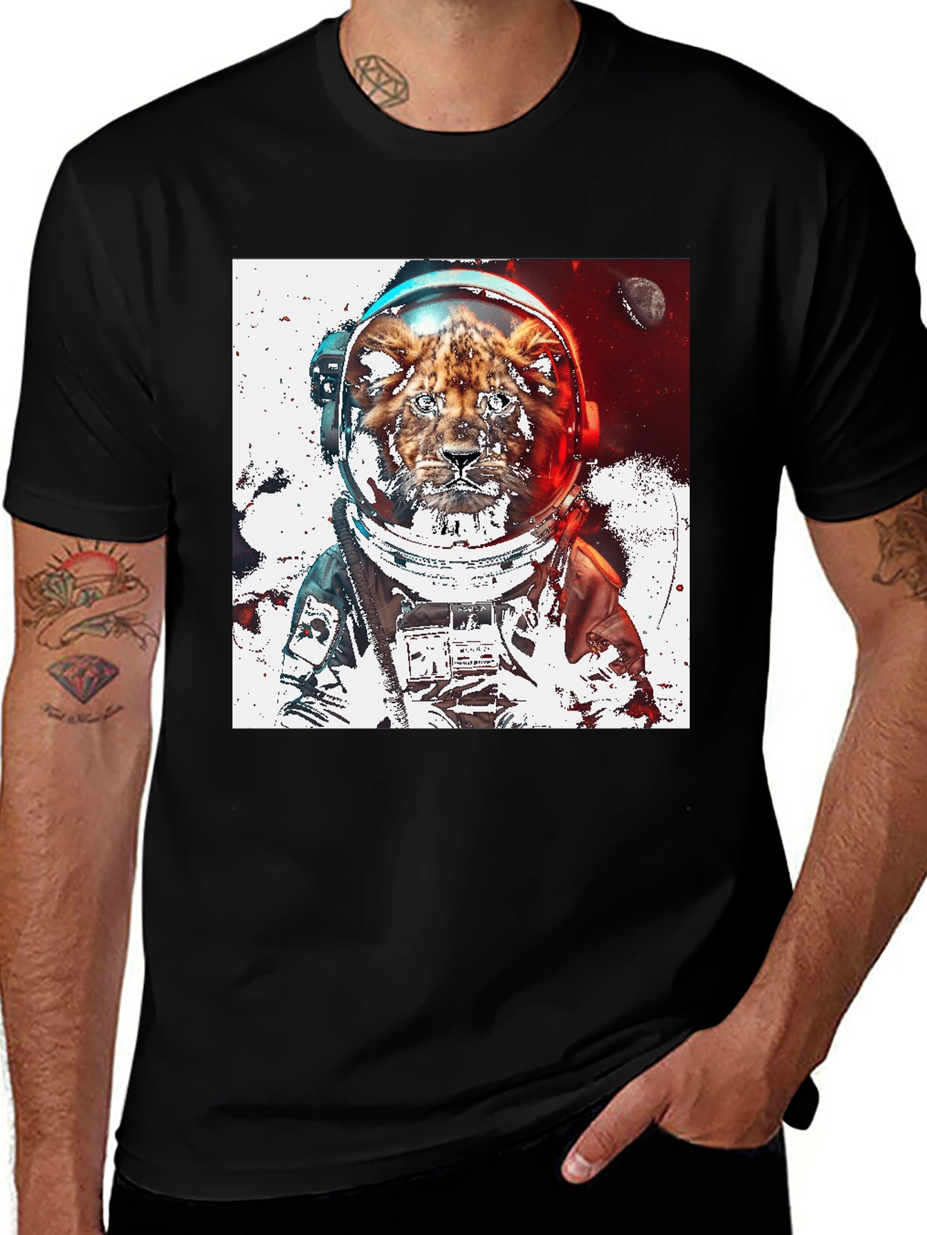 Variant 12 of Astronaut Lion Graphic Tee - Black