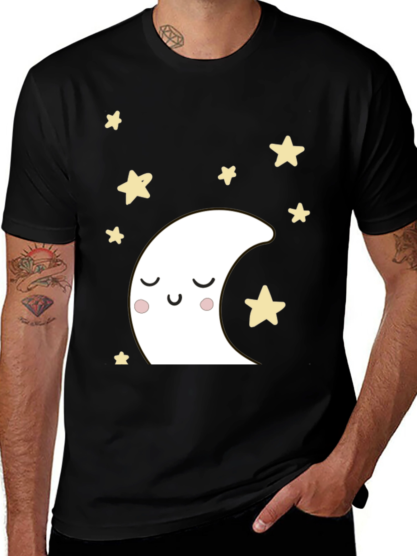 Variant 4 of Cute Moon & Stars Black Graphic T-Shirt