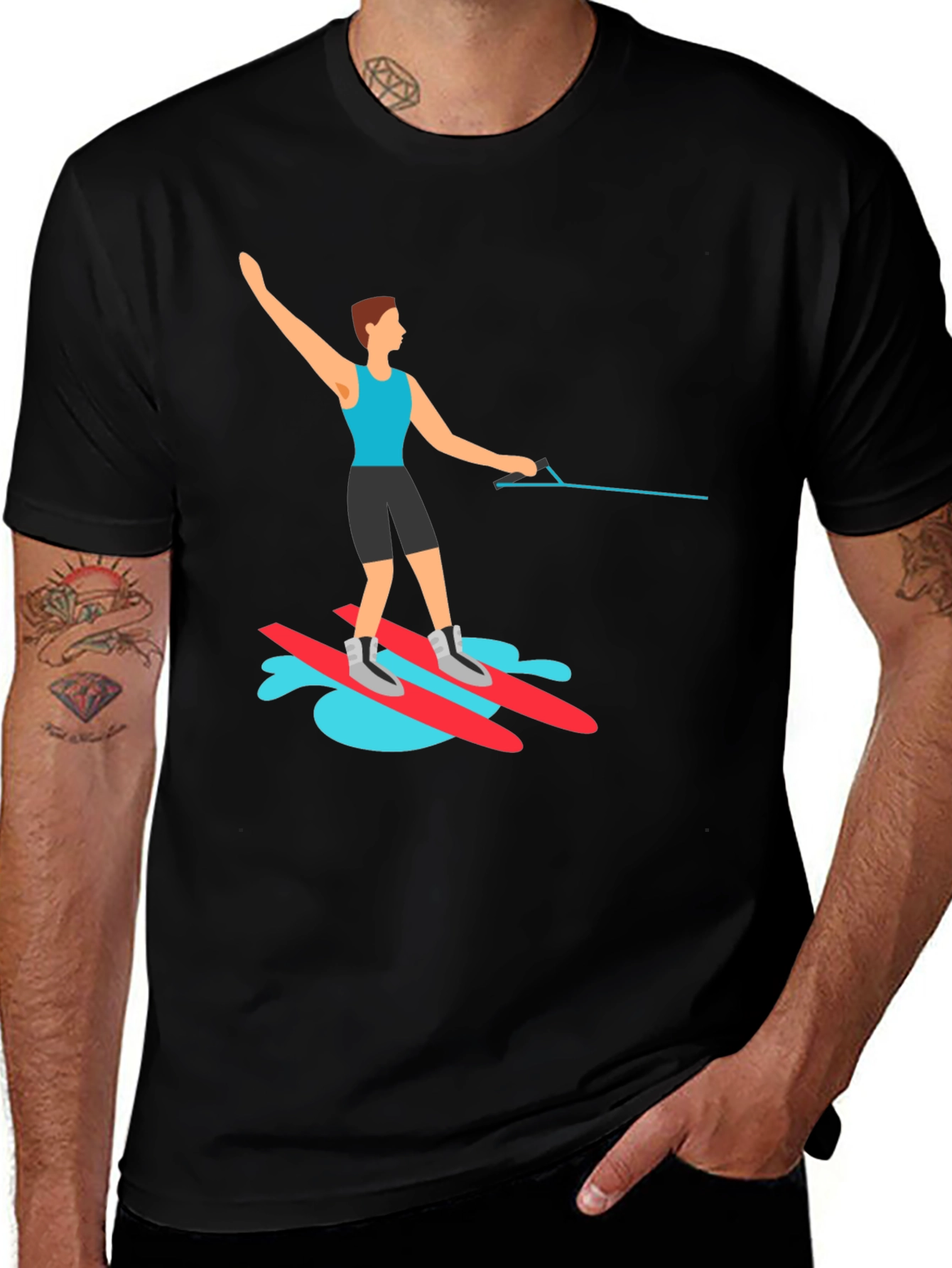 Water Skiing Graphic T-Shirt - Black