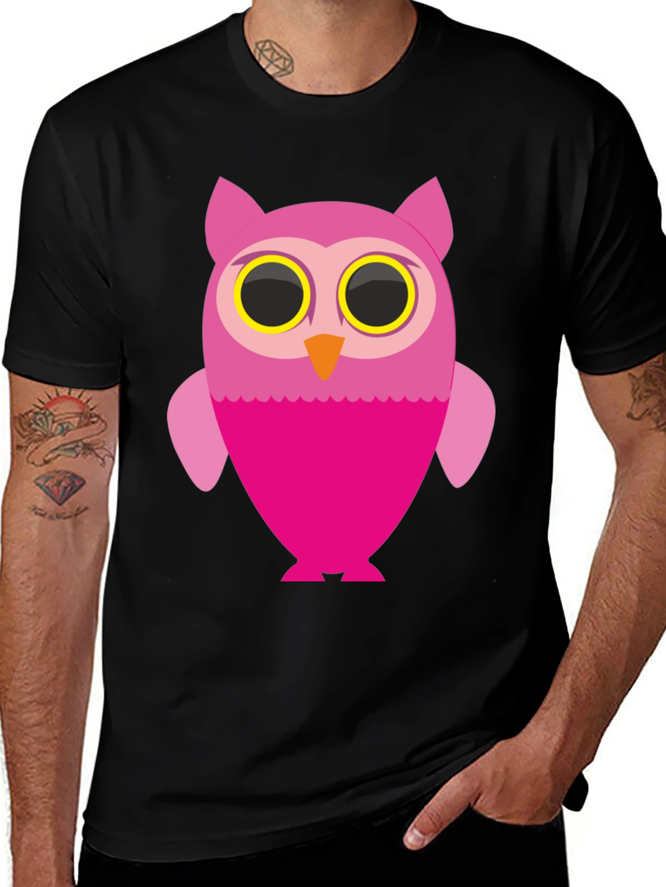 Variant 24 of Cute Owl Graphic Tee - Men's Black T-Shirt