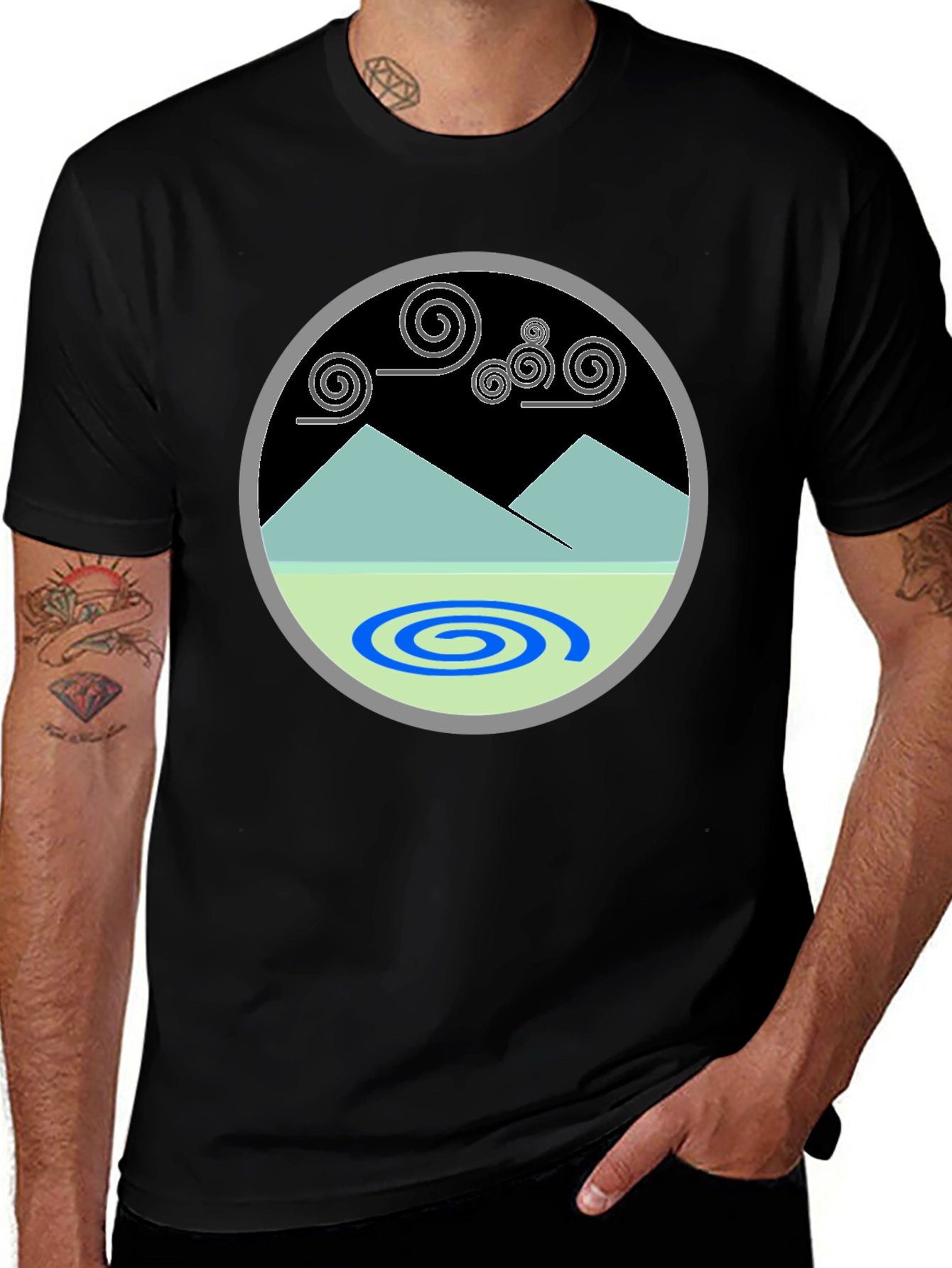 Variant 6 of Mountains & Swirls Graphic Tee - Modern Design