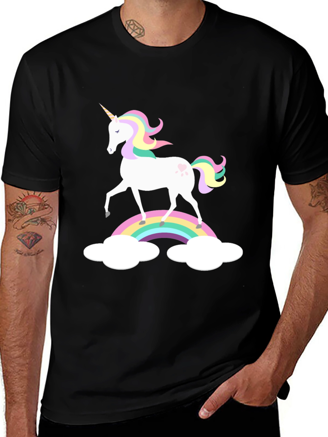 Variant 20 of Rainbow Unicorn Graphic Tee - Black Cotton Blend