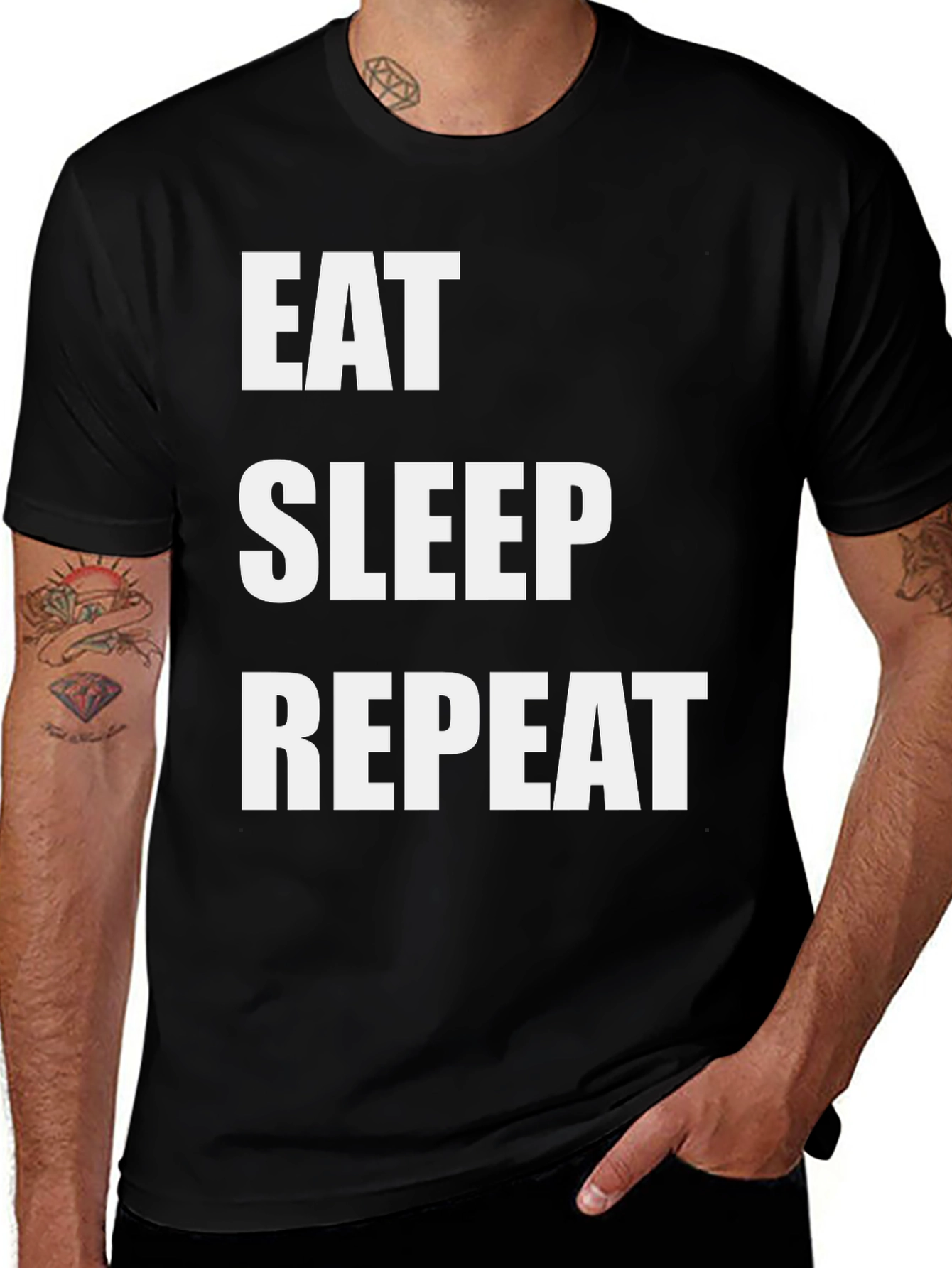 Variant 26 of Eat Sleep Repeat Graphic Tee - Black Cotton Casual T-Shirt