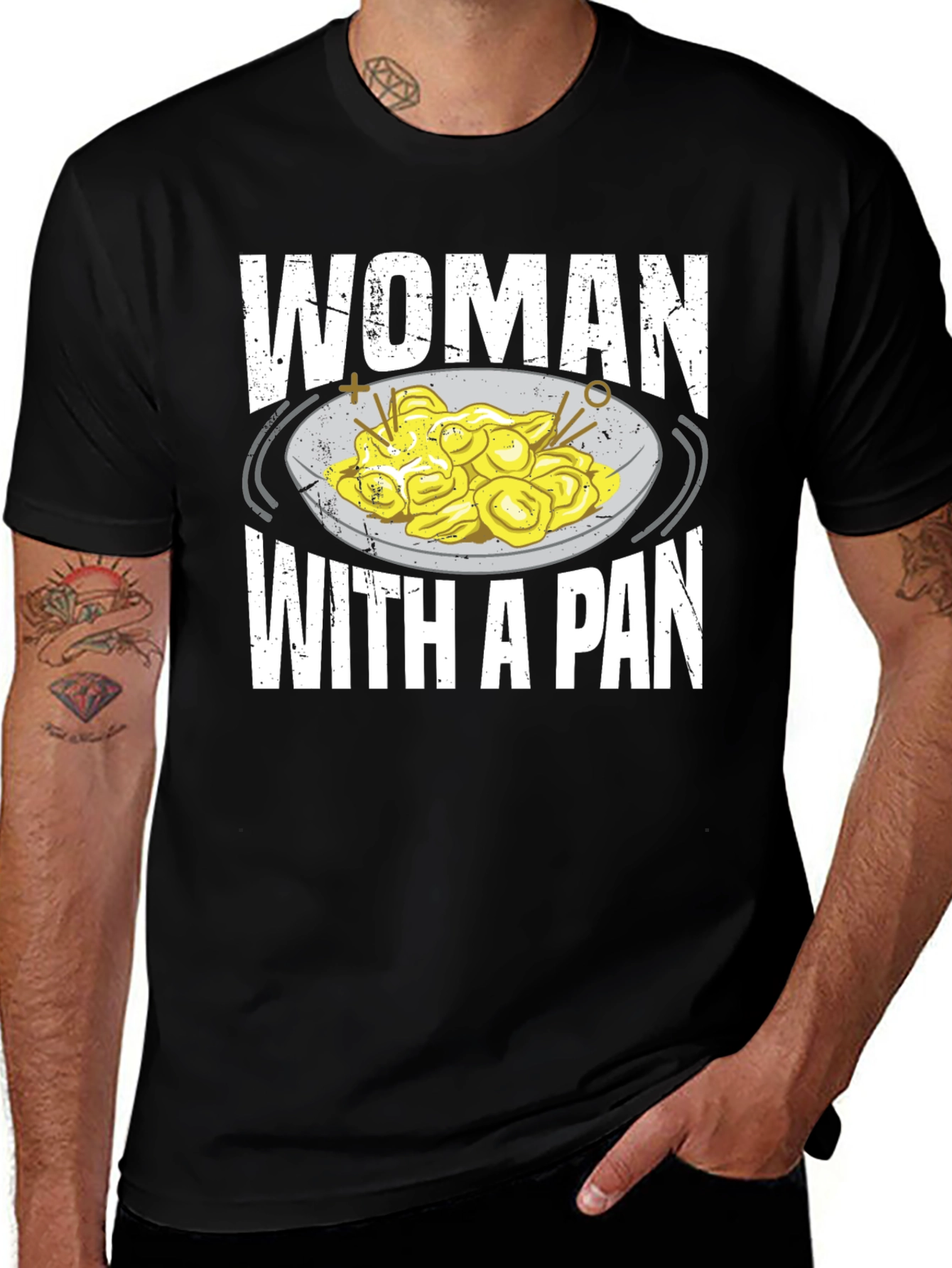 Variant 9 of Woman With A Pan T-Shirt Funny Pasta Foodie Tee