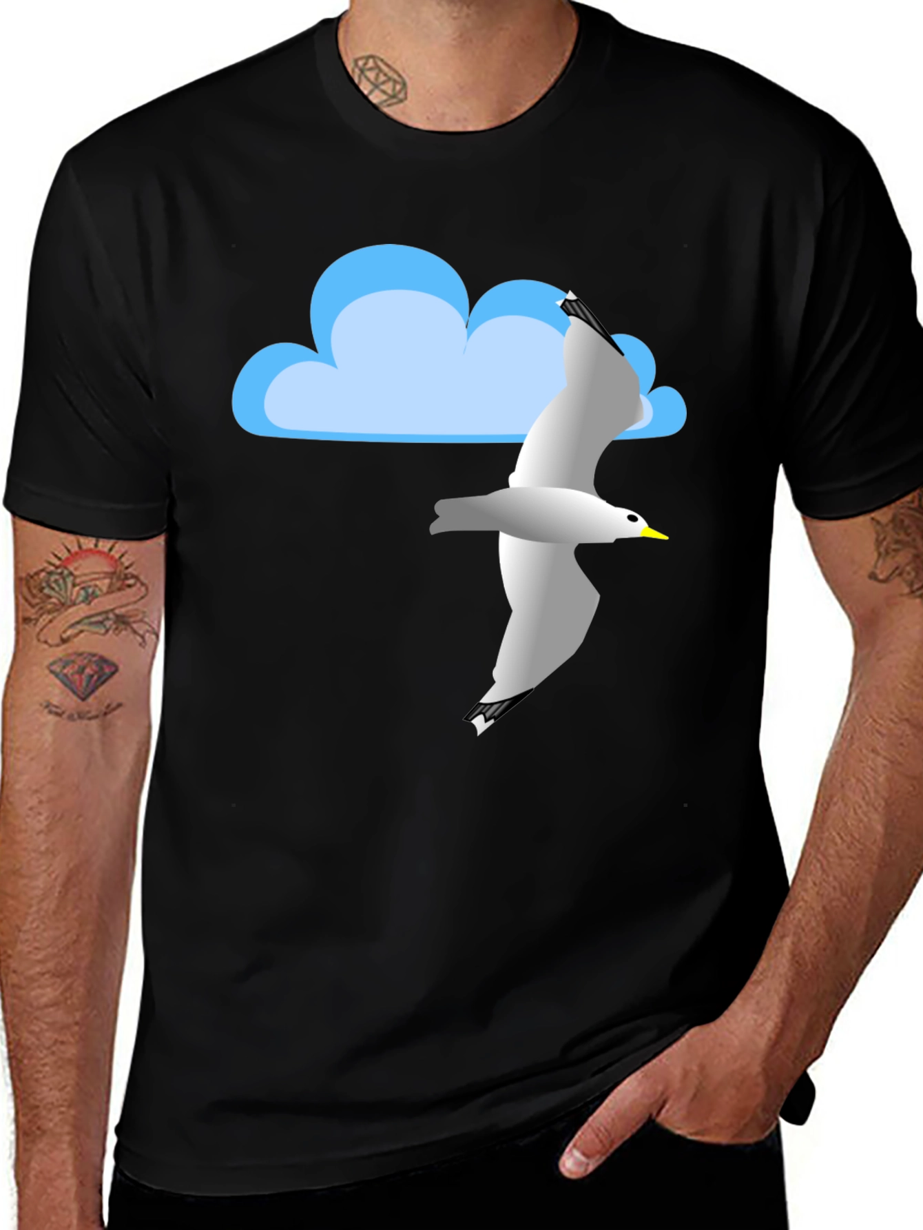 Variant 22 of Cloud & Seagull Graphic Tee - Black Cotton T-Shirt