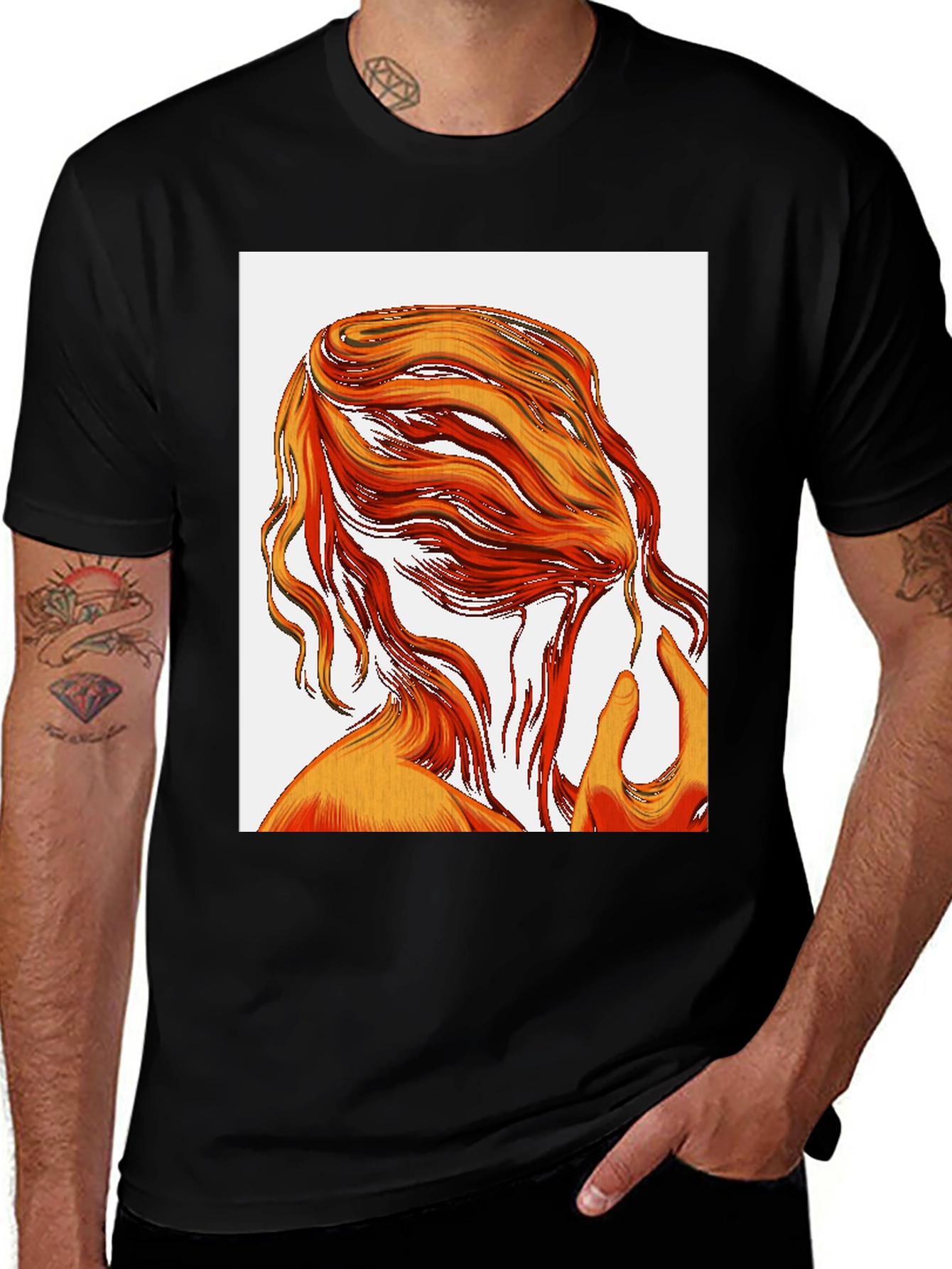 Variant 19 of Abstract Hair Graphic Tee - Black Cotton T-Shirt
