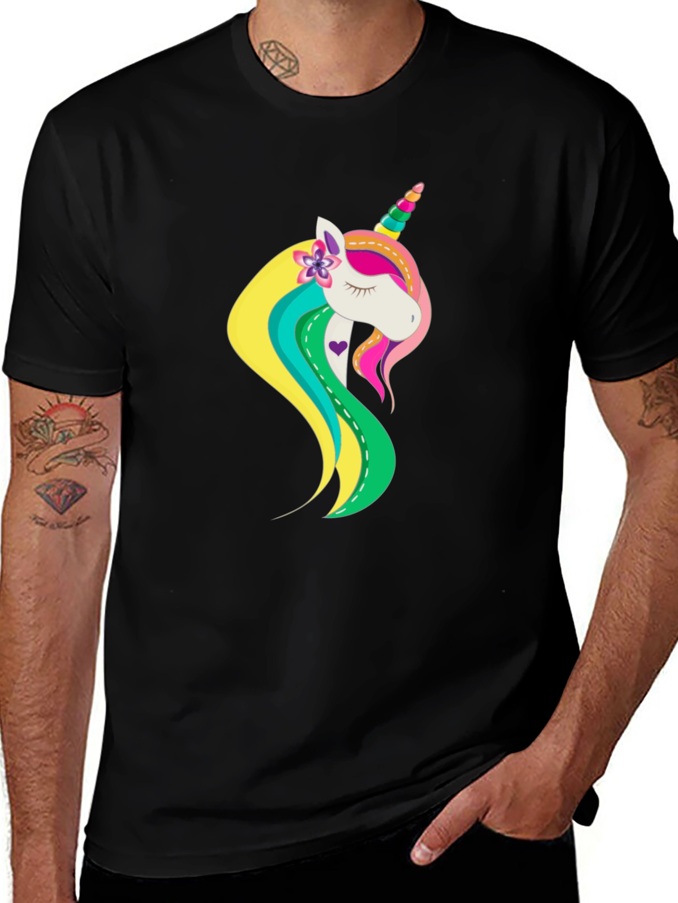 Variant 2 of Unicorn Graphic T-Shirt - Black Cotton Blend