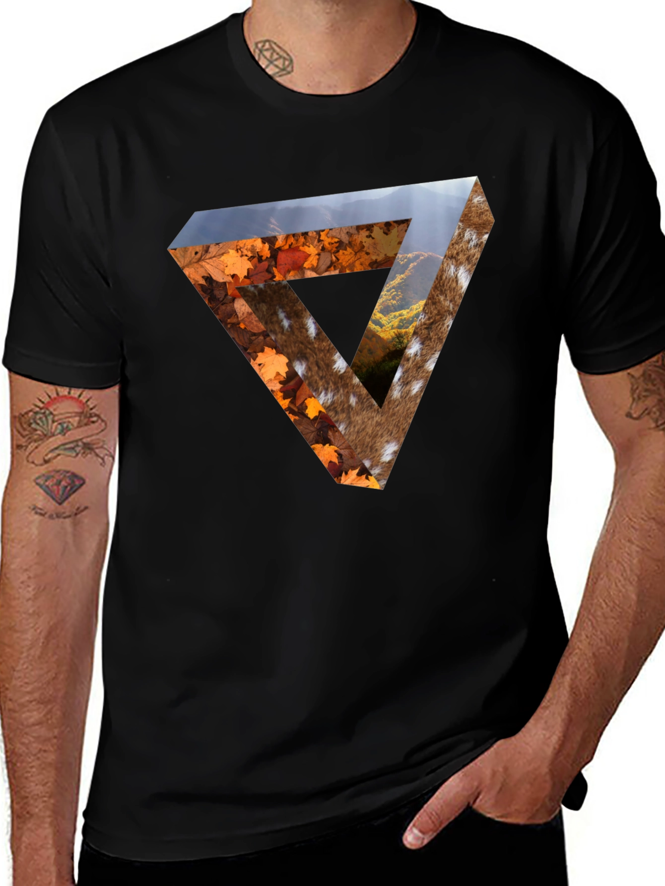 Nature Triangle Graphic Tee - Unique Optical Illusion Print