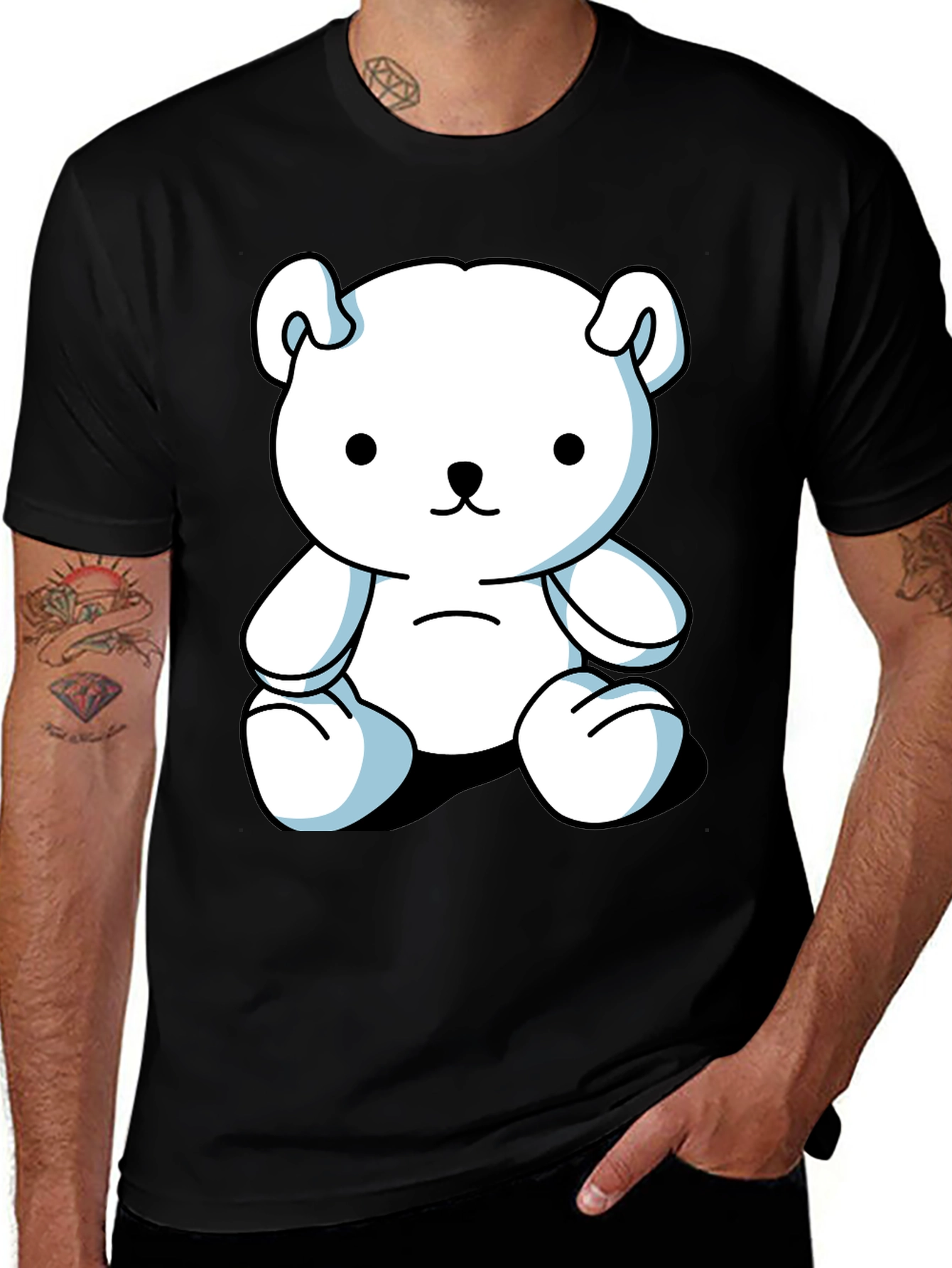 Black Cute Cartoon Bear Graphic Black T-Shirt main image
