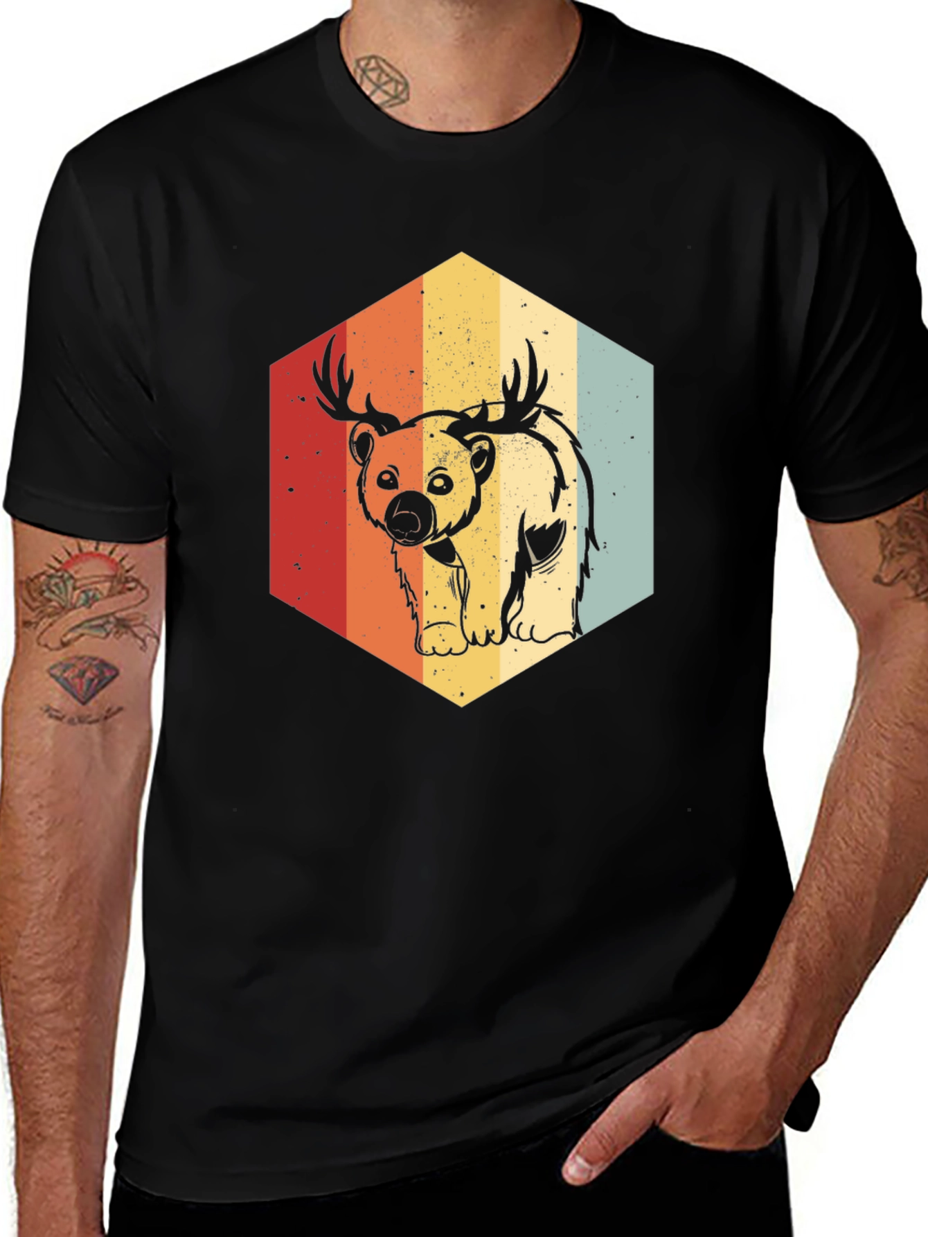 Variant 26 of Retro Bear Antler Hexagon Graphic Tee