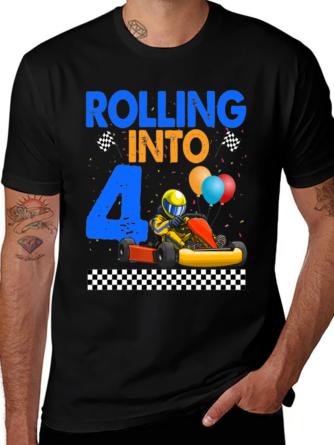 Rolling Into 4 Birthday T-Shirt, Kart Racing Tee