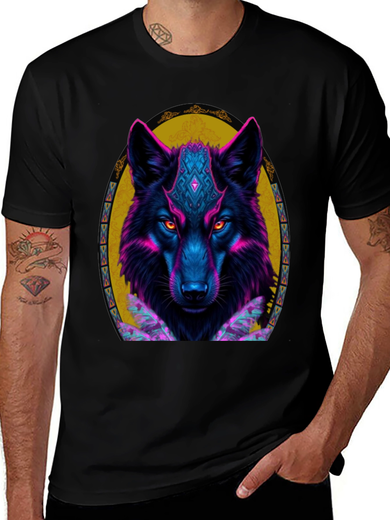 Variant 4 of Neon Wolf Graphic Tee - Black T-Shirt