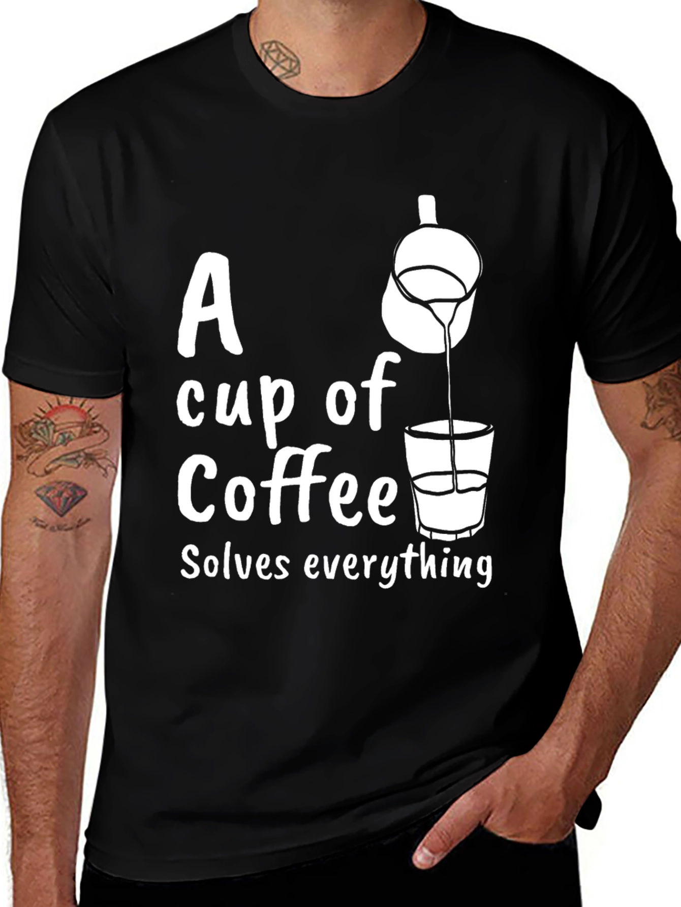 Variant 11 of Coffee Solves Everything Black Graphic Tee