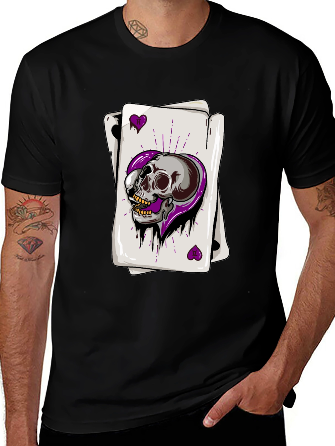 Variant 26 of Skull Playing Card Graphic T-Shirt - Black