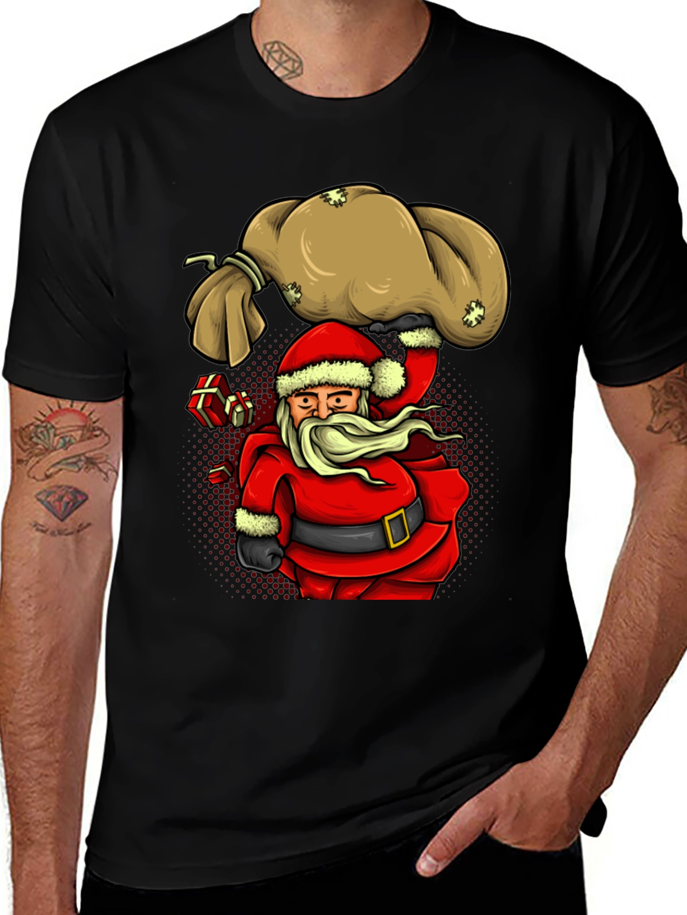 Santa Claus Graphic Tee - Holiday Gift Sack Design