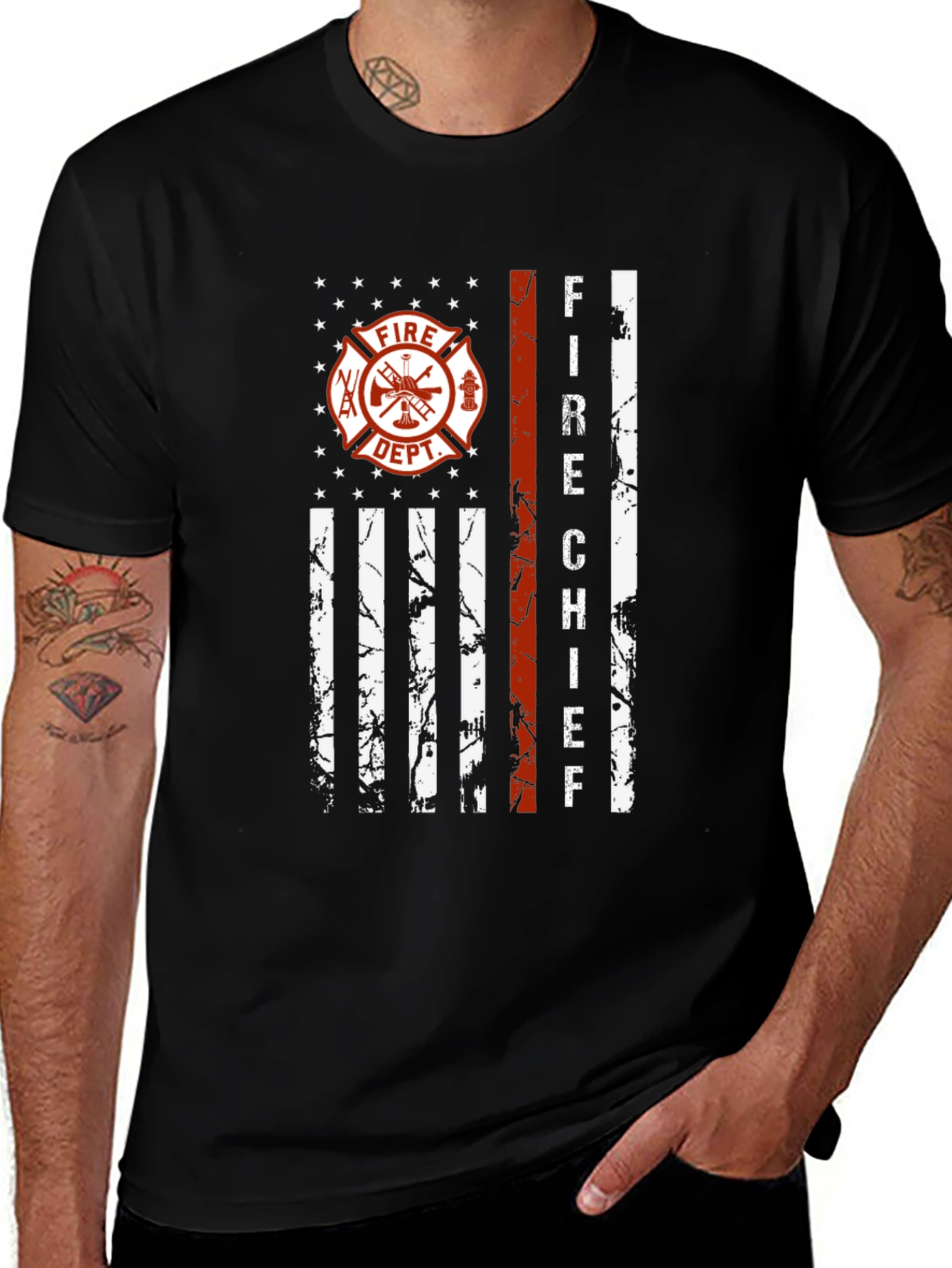 Variant 2 of Fire Chief T-Shirt - Patriotic Thin Red Line Design