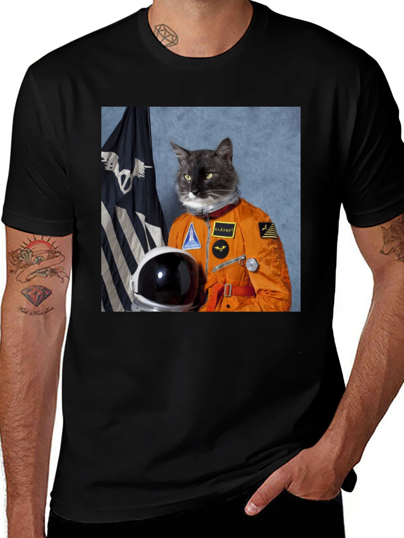 Variant 21 of Astronaut Cat Black T-Shirt, Space Lover Tee