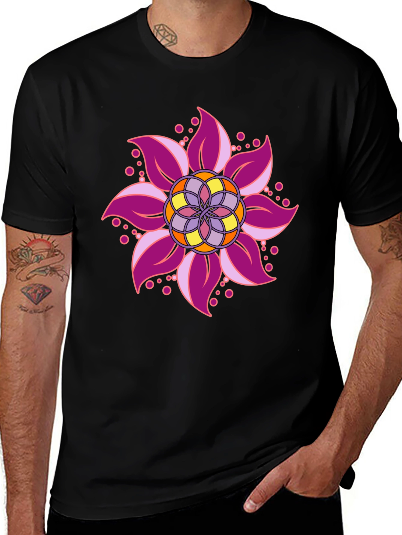 Variant 19 of Floral Mandala Graphic Black T-Shirt
