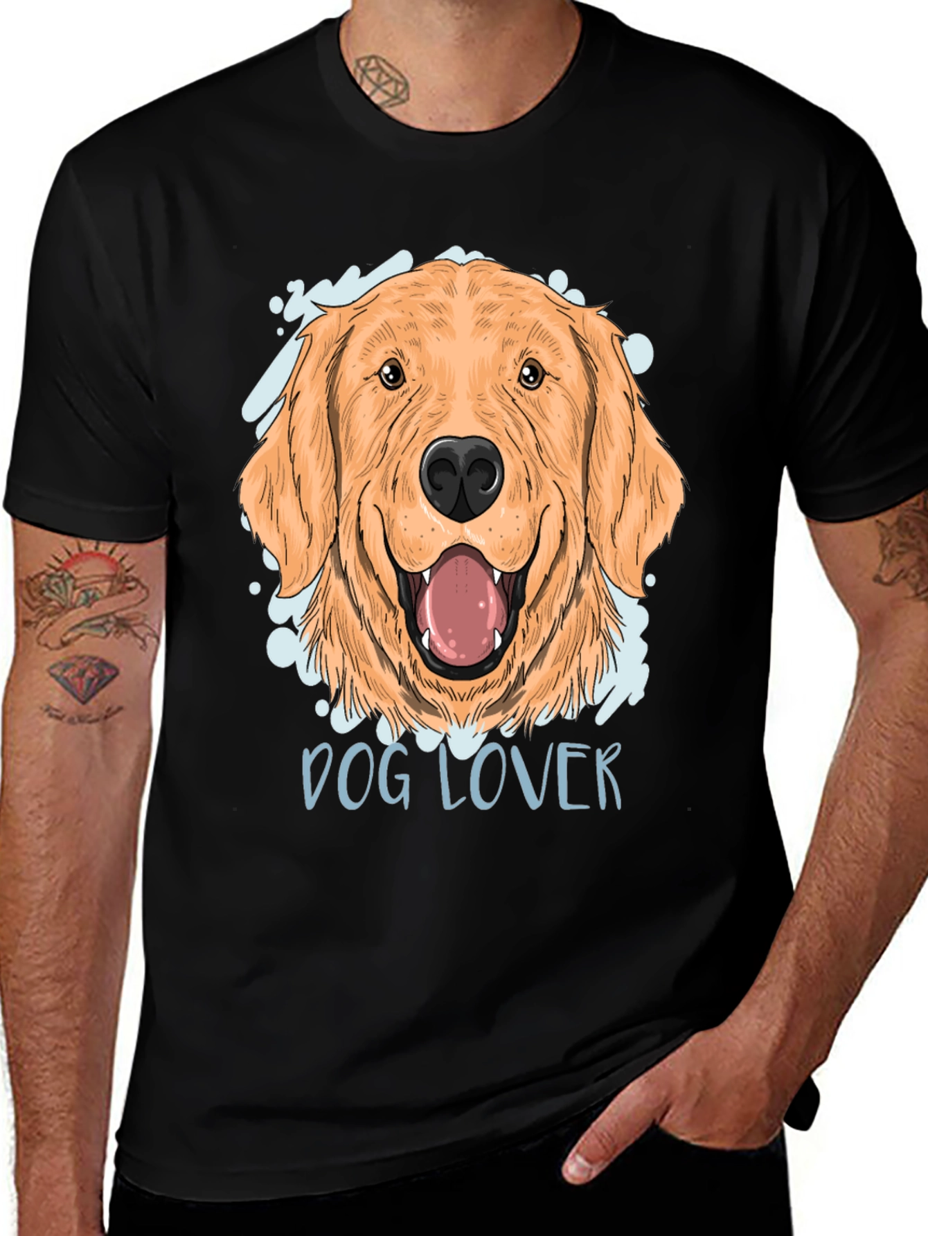 Variant 11 of Dog Lover Golden Retriever Graphic Tee - Black