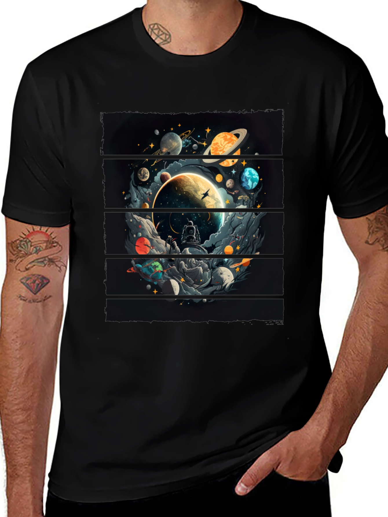 Cosmic Explorer Graphic Tee - Black Cotton Comfort