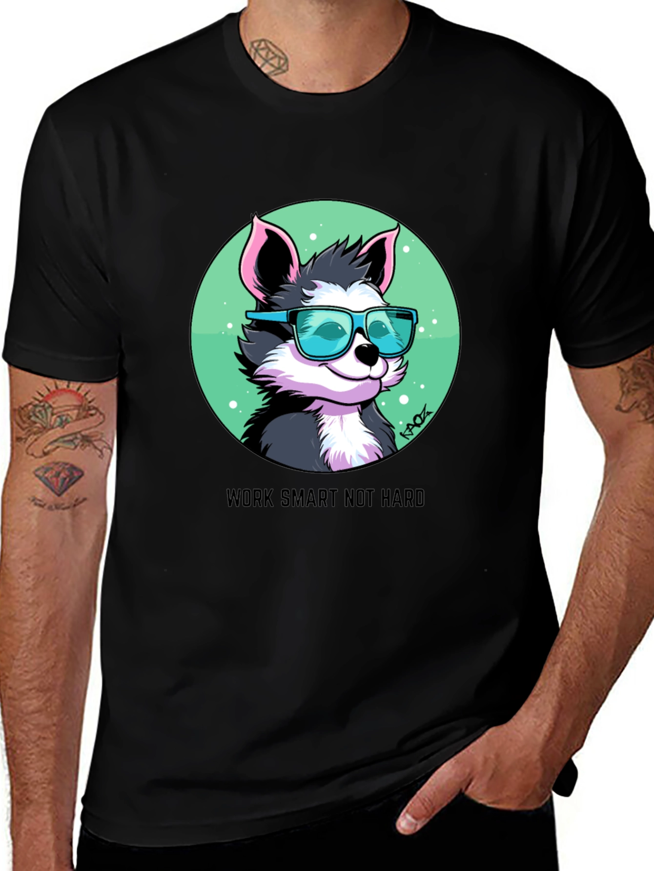 Variant 2 of Work Smart Not Hard T-Shirt with Cartoon Fox Design