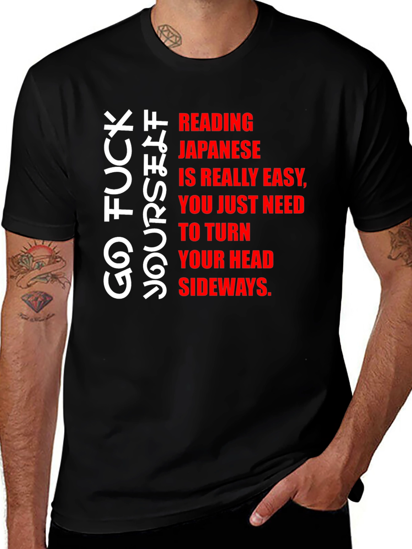 Variant 10 of Funny Graphic T-Shirt: Reading Japanese is Easy!