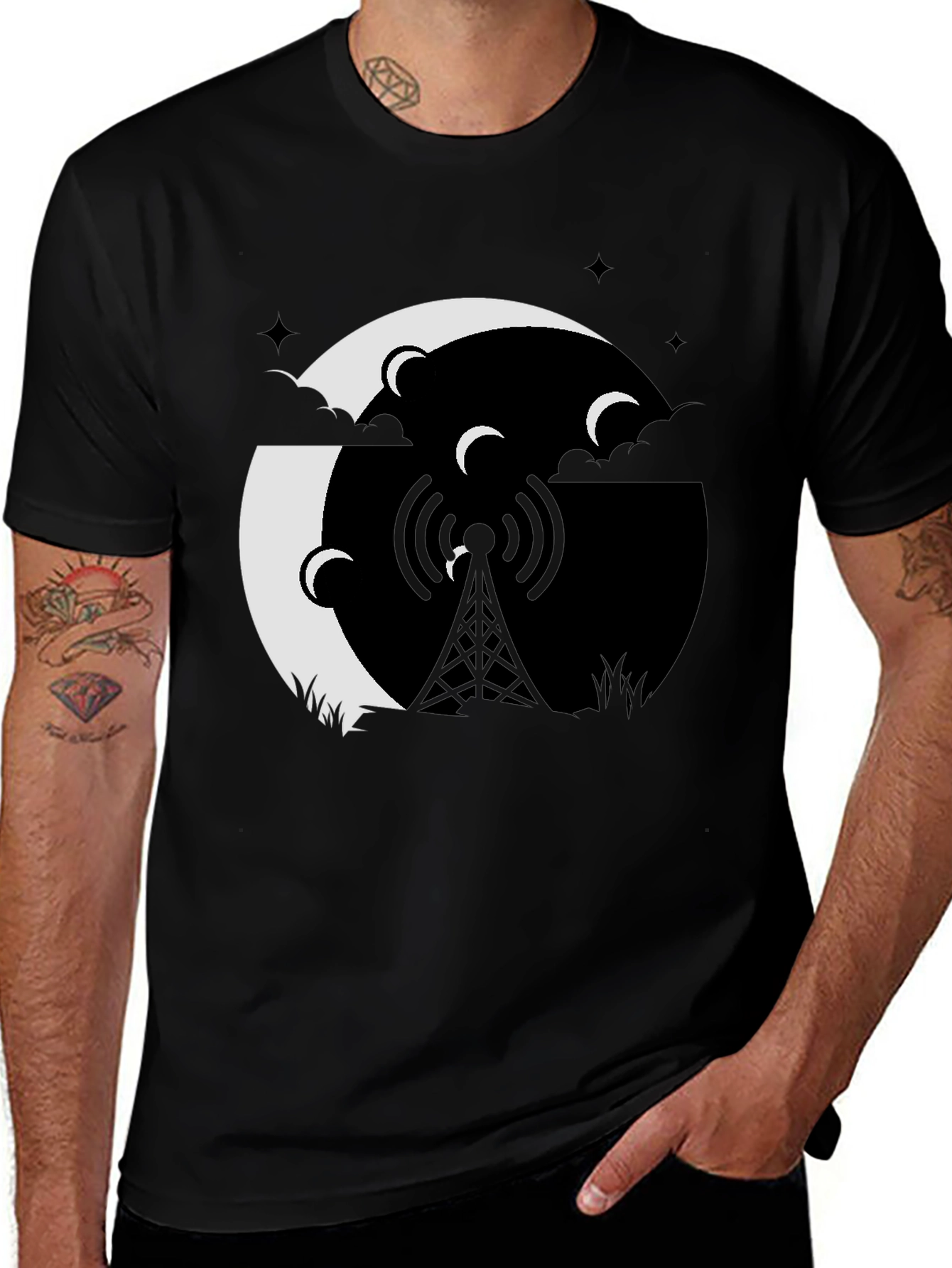 Black Mystic Night Tower Graphic Tee - Black main image