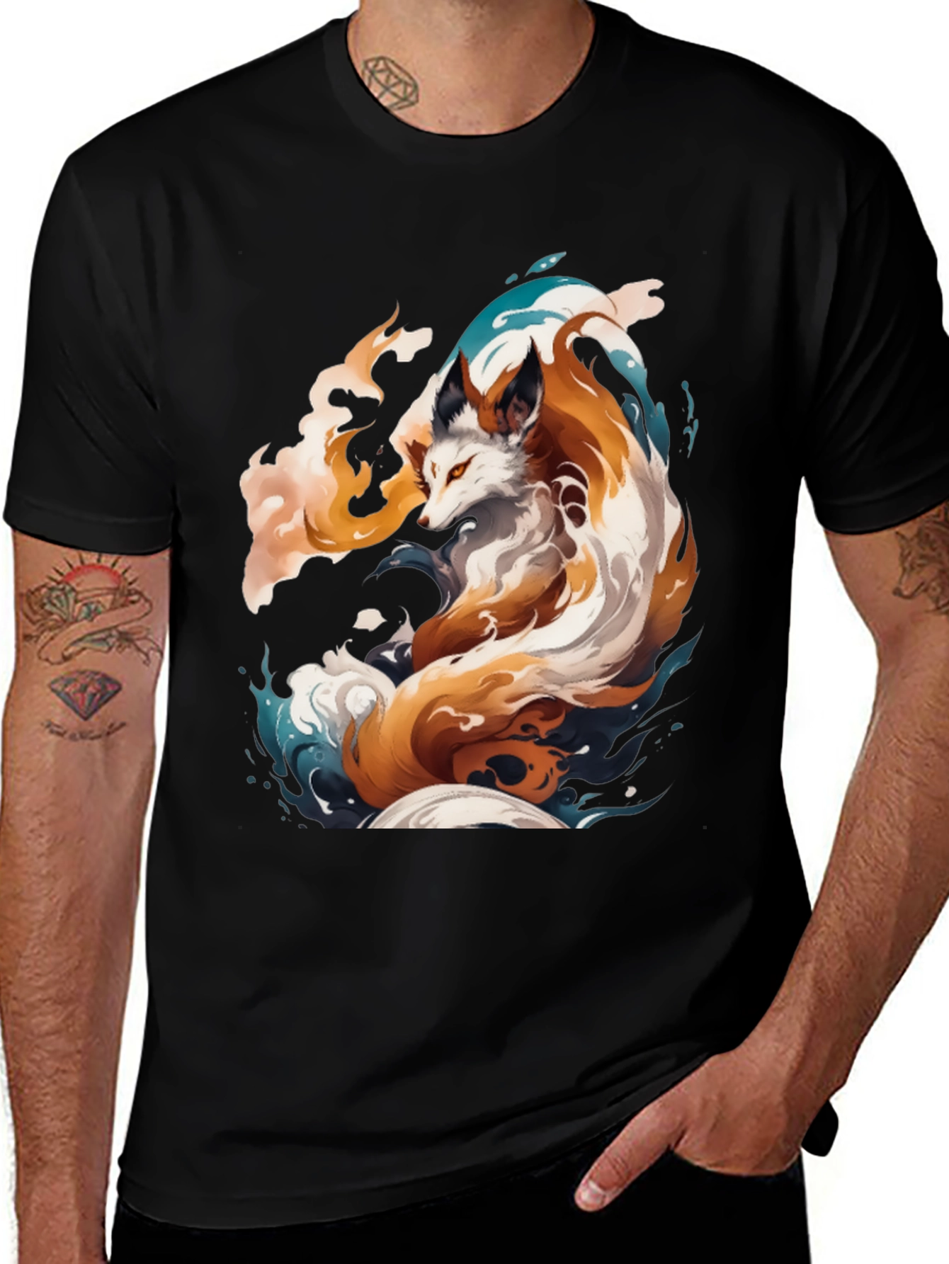 Variant 13 of Mystic Fox Graphic Tee - Black Cotton T-Shirt