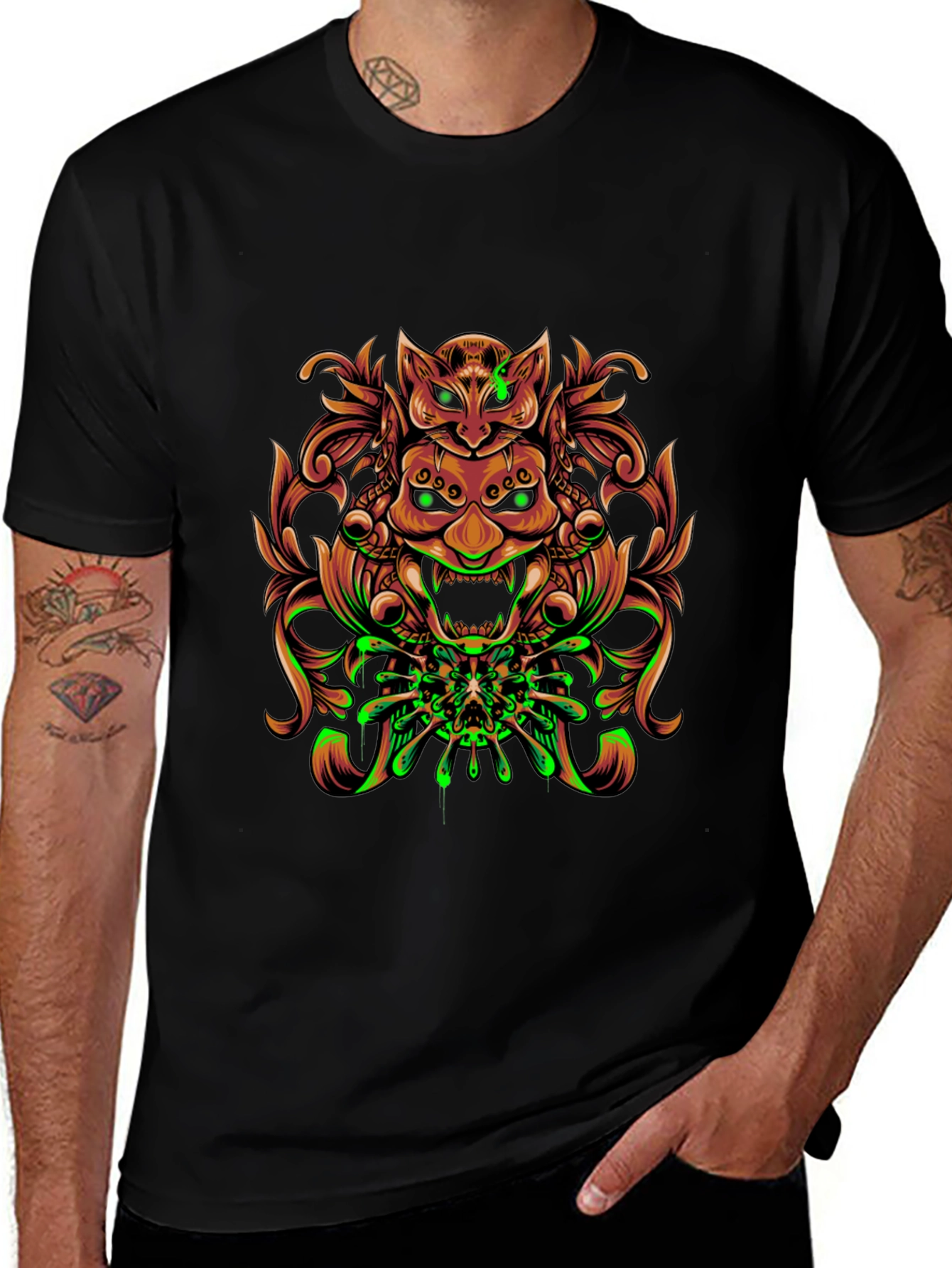 Variant 19 of Mystic Oni Mask Graphic Tee - Unique Design